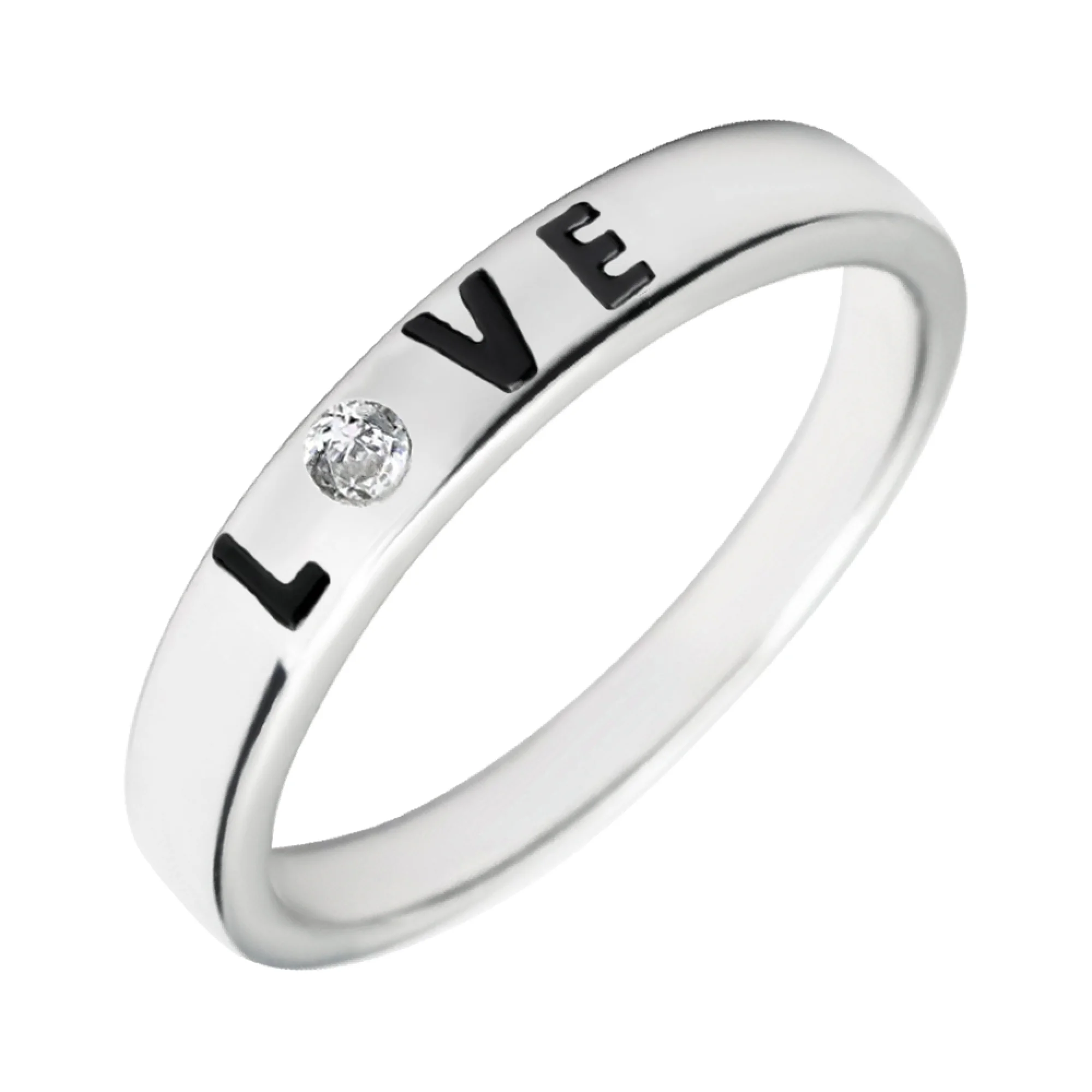 Кольцо из серебра "Love" с фианитом - 1450240 - 1