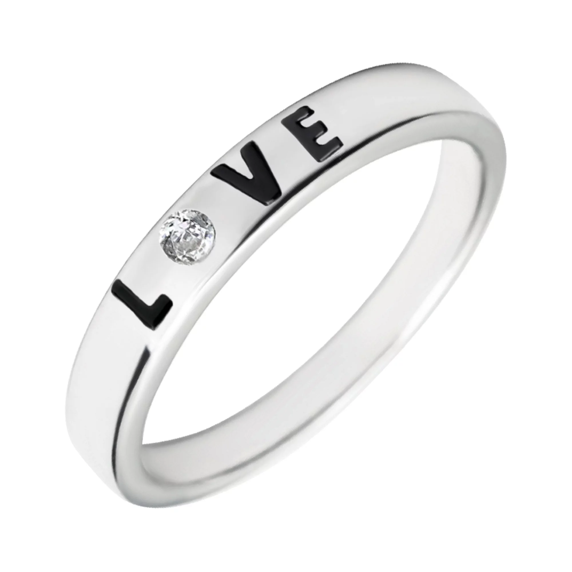 Кольцо из серебра "Love" с фианитом - 1450240 – изображение 1