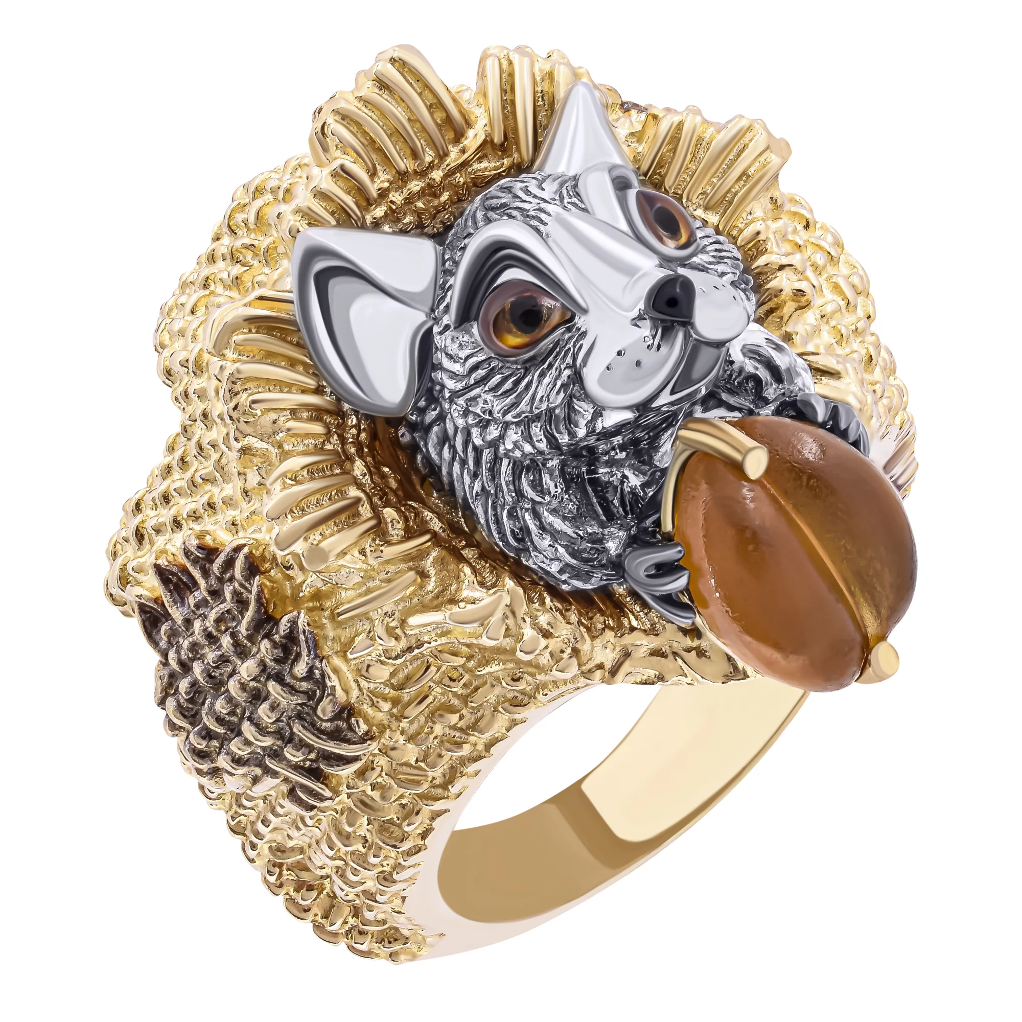 Кольцо из комбинированного золота с янтарем и эмалью Мышь - 962459 – изображение 1
