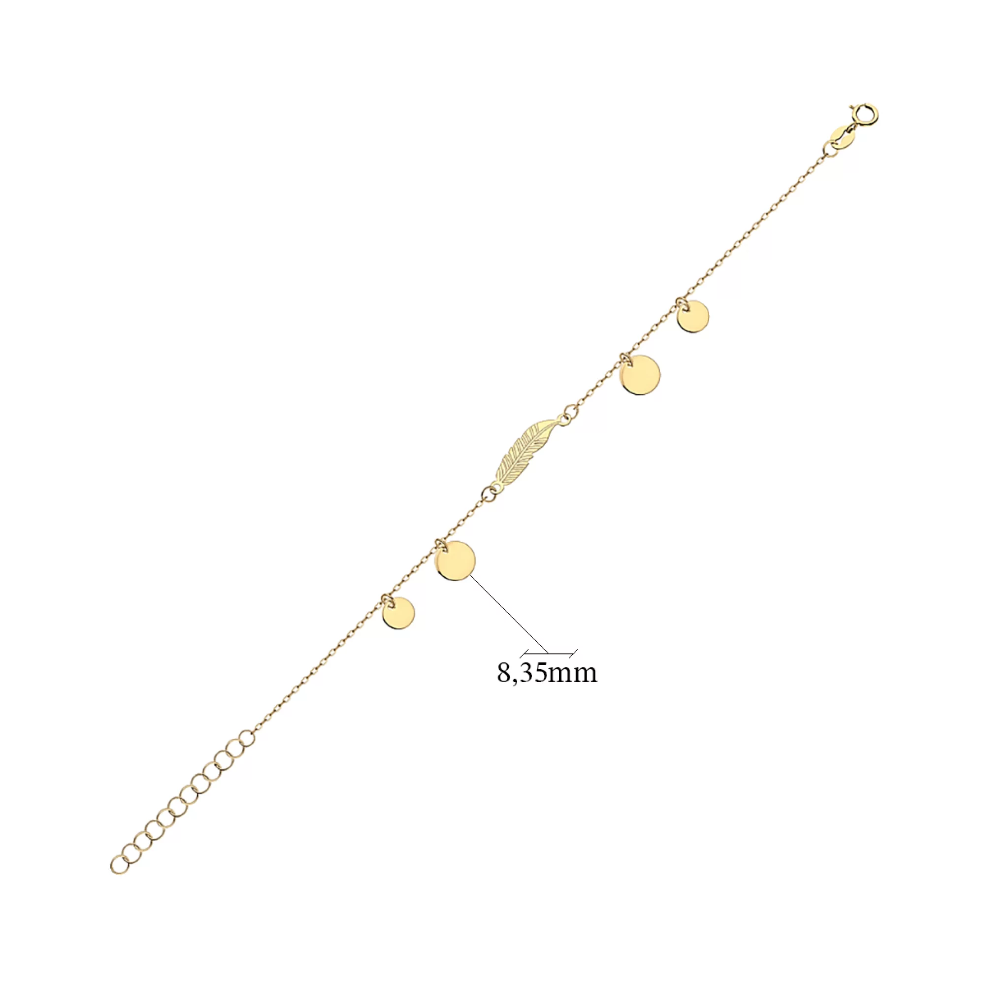 Браслет з лимонного золота з підвісами "Перо" плетіння якір - 1260185 – зображення 3