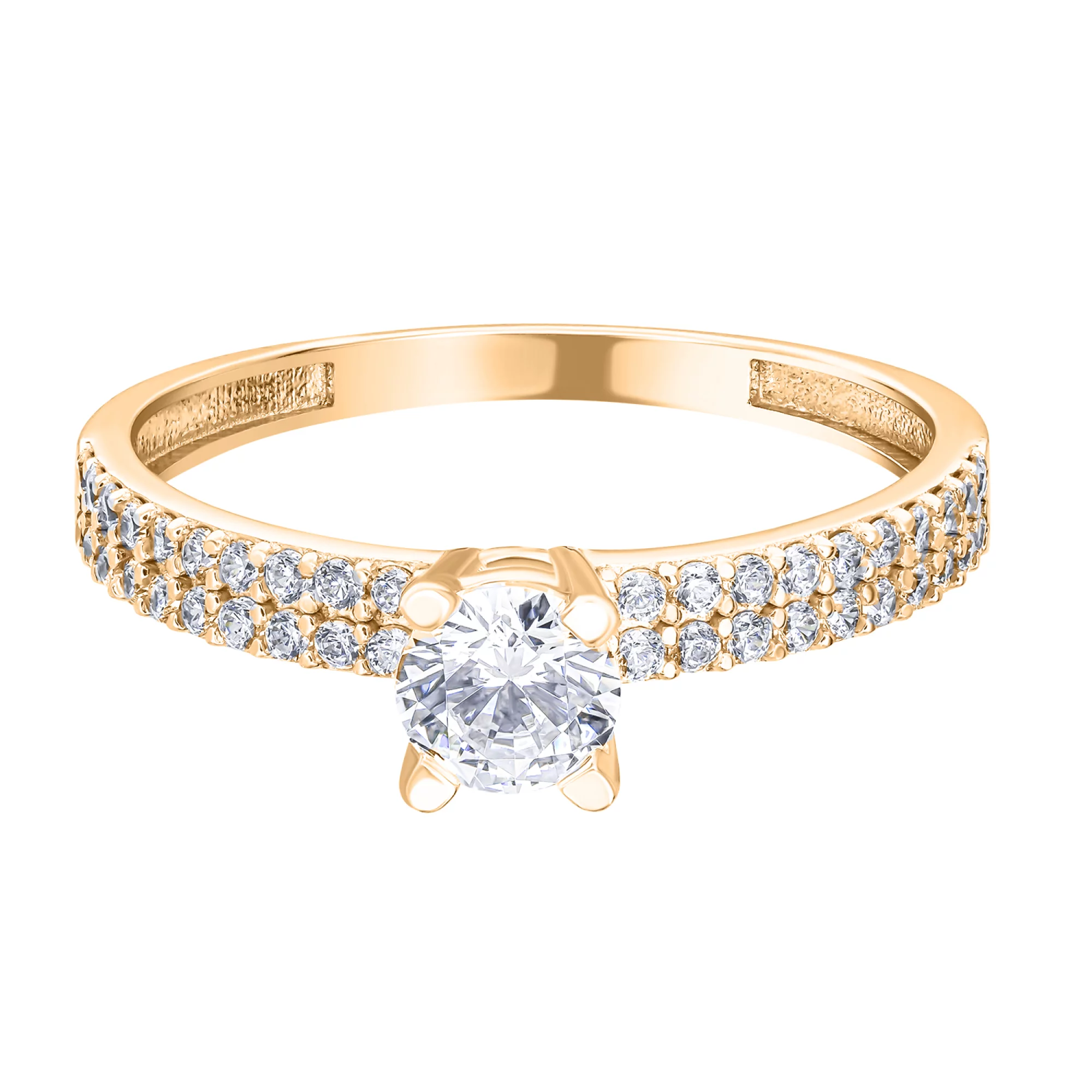 Золотое помолвочное кольцо с фианитами - 1683573 – изображение 2
