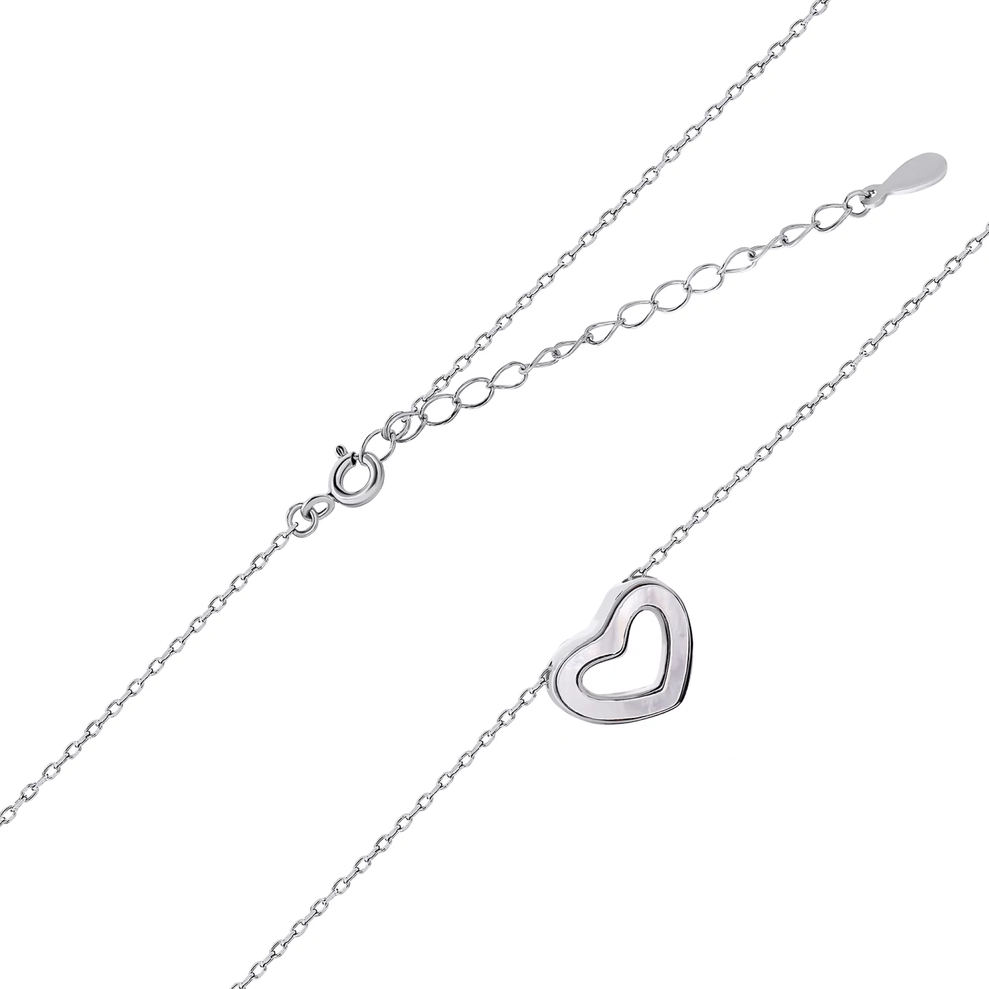 Колье серебряное с перламутром "Сердце" плетение якорь - 1483832 – изображение 2
