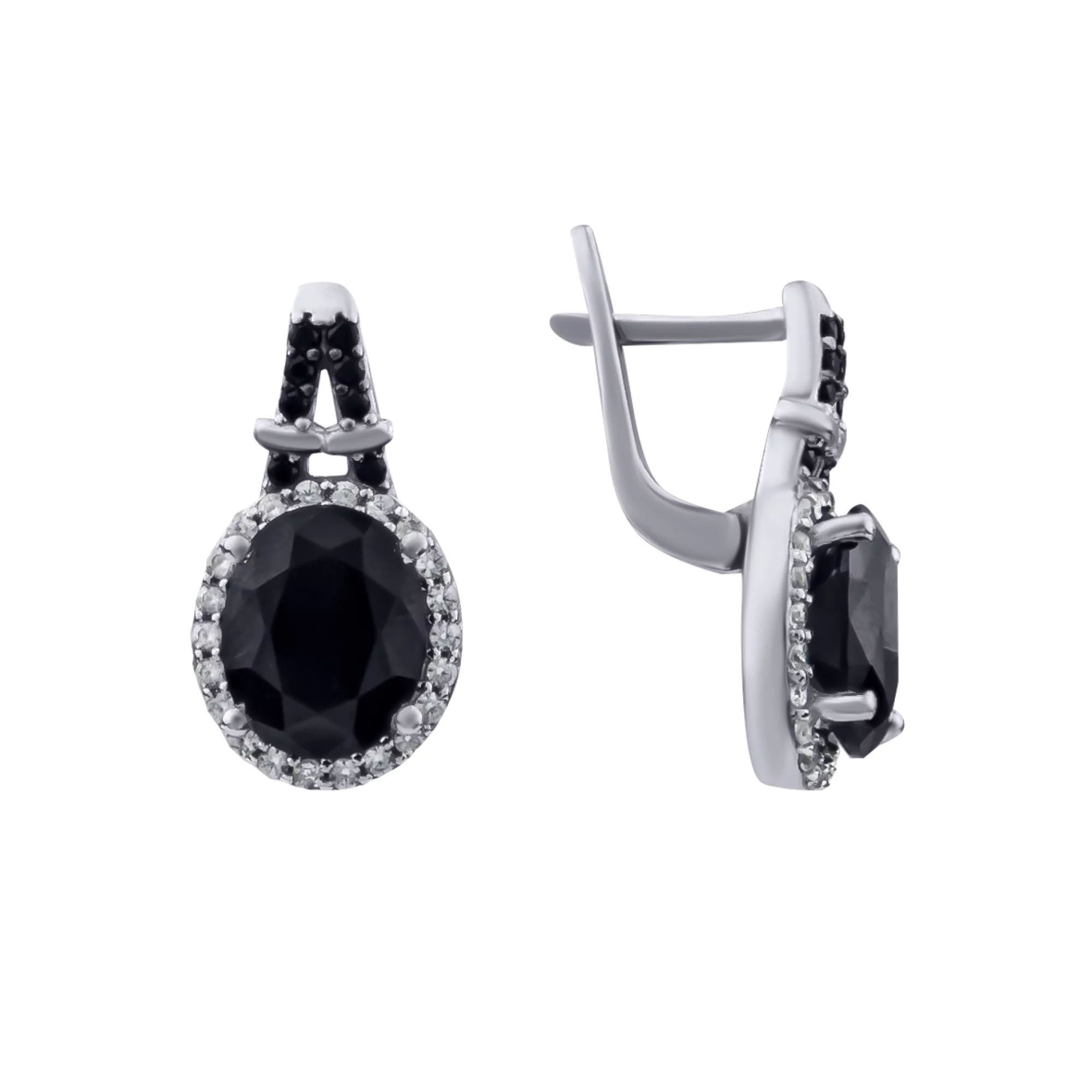 Срібні сережки з гідротермальним сапфіром і чорно-білими фіанітами - 628726 – зображення 1