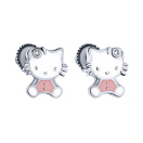 Стильные детские серебряные сережки-гвоздики "Hello Kitty" с эмалью и фианитами - 1983506