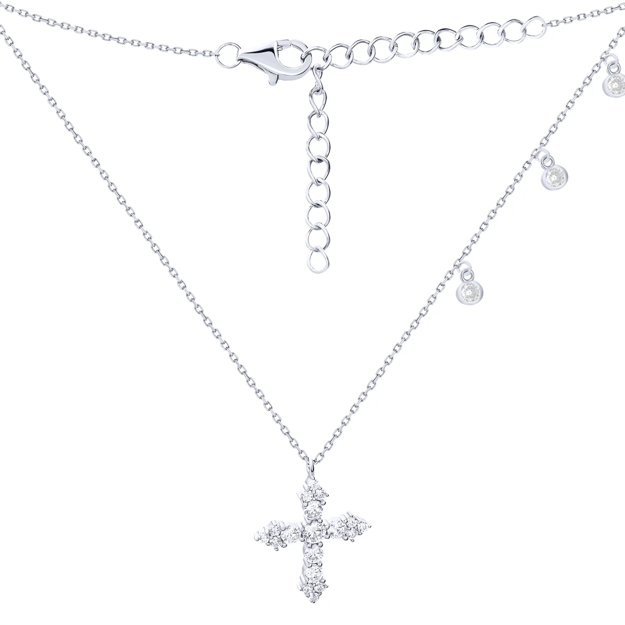 Цепочка серебряная с подвесным крестиком и фианитами плетение якорное - 1652845 – изображение 1