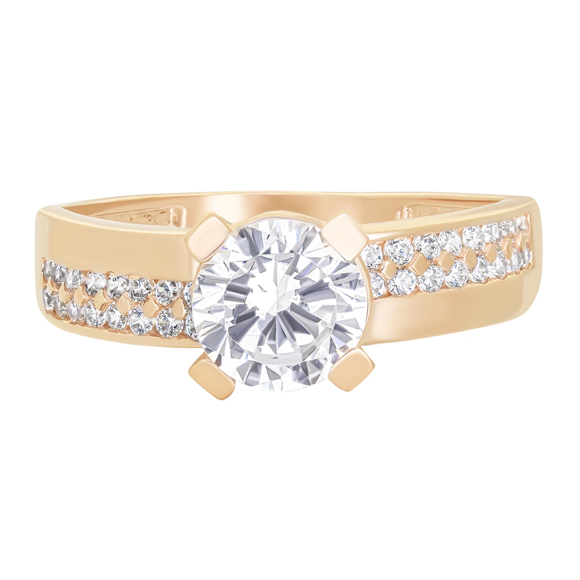 Золотое кольцо для помолвки с фианитами - 1579443 – изображение 2