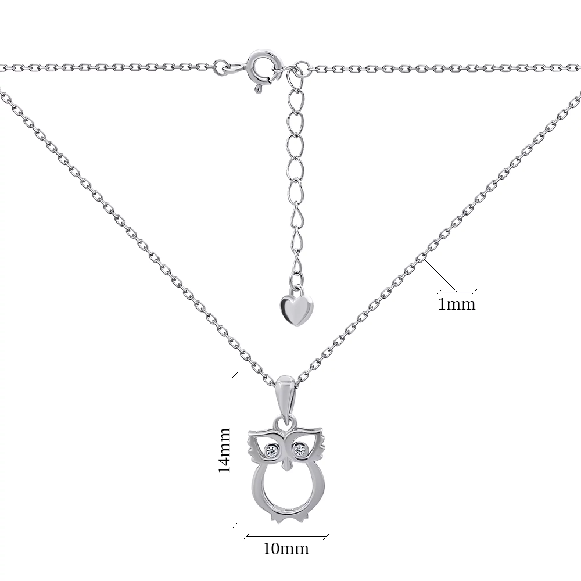 Цепочка с подвеской серебряная с фианитом "Сова" в якорном плетении - 1265179 – изображение 2