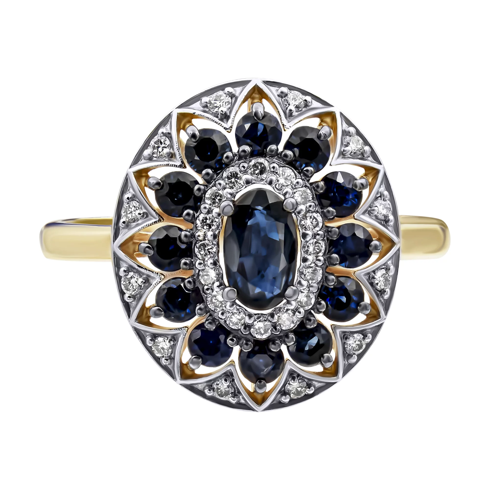 Золотое кольцо с бриллиантами и сапфирами - 1421456 – изображение 2