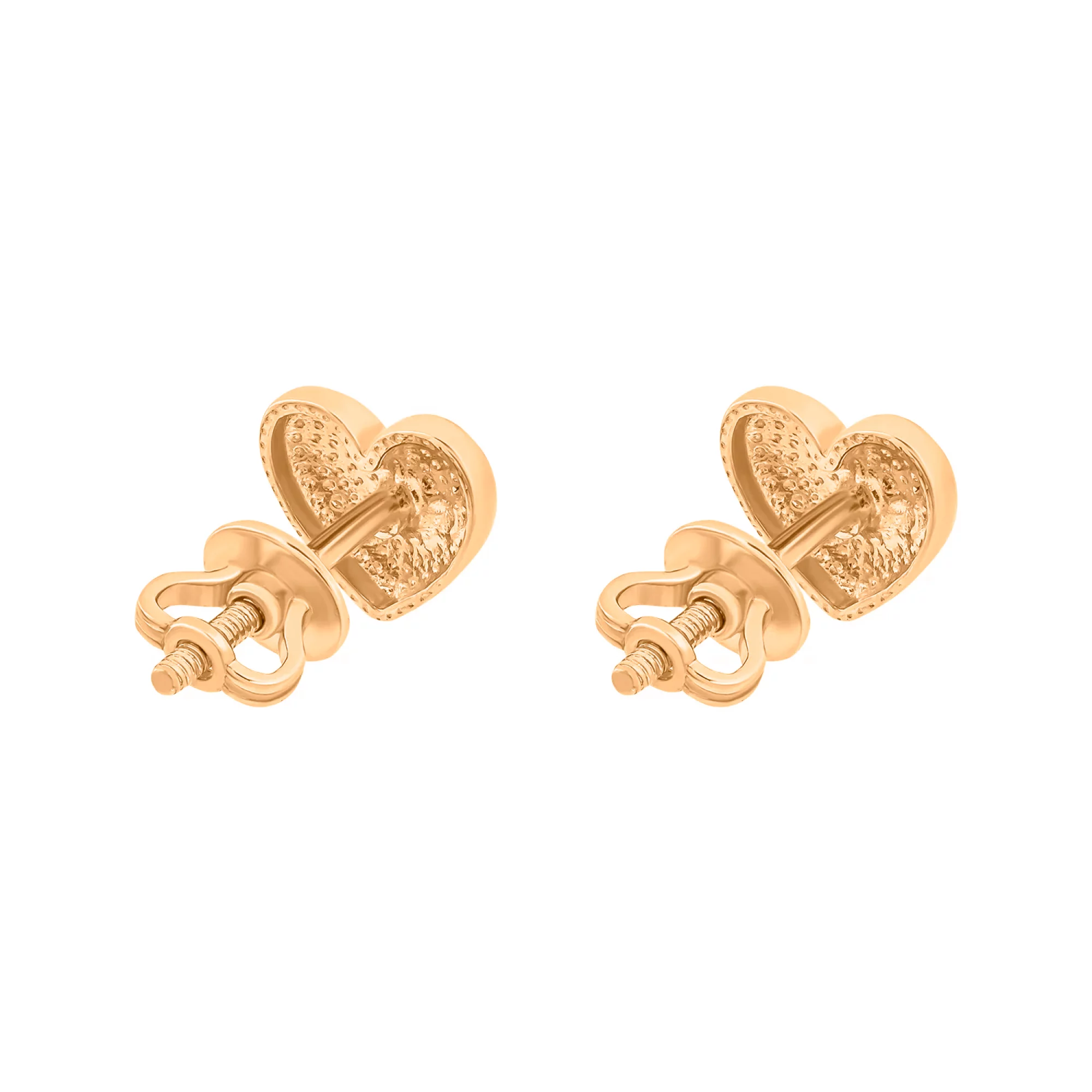 Сережки-гвоздики з червоного золота в форме сердечка - 1454211 – изображение 2