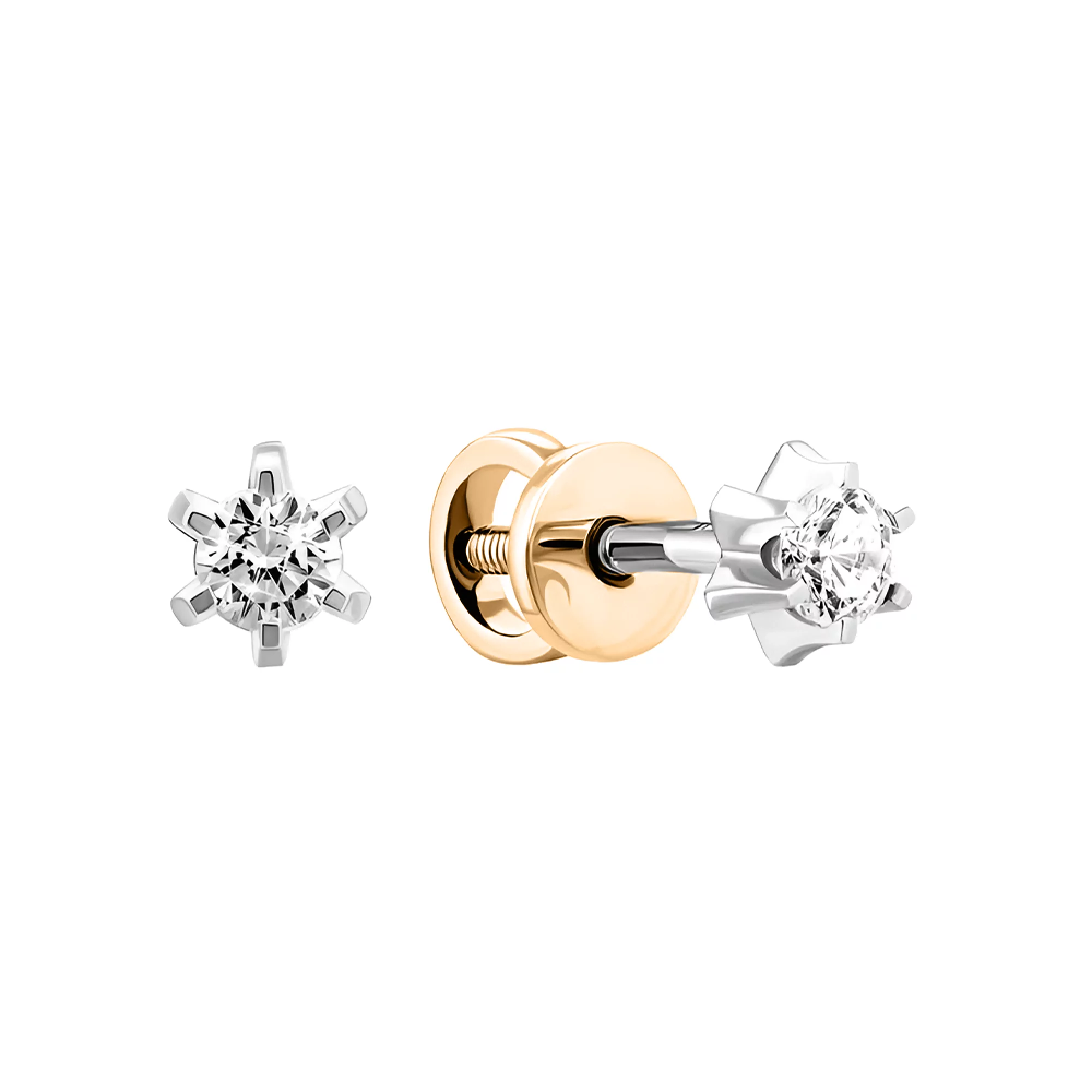 Сережки гвоздики з комбінованого золота з діамантом - 411708 – зображення 1