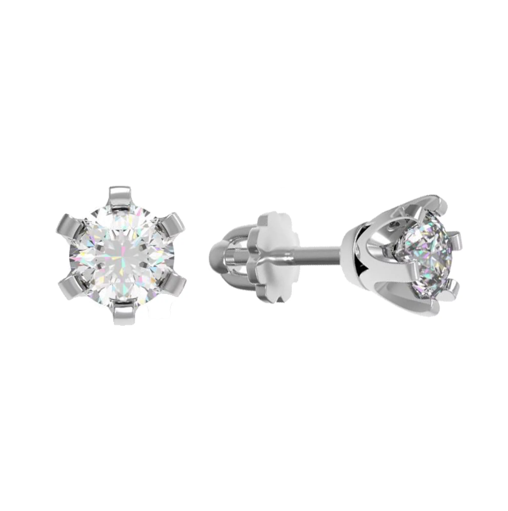 Сережки-гвоздики з білого золота з діамантами - 904437 – зображення 1