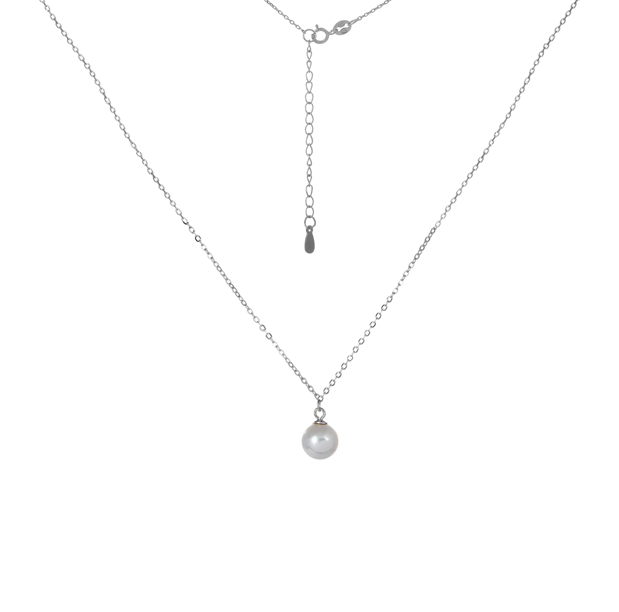 Серебряное колье с жемчугом плетение якорь - 887697 - 1