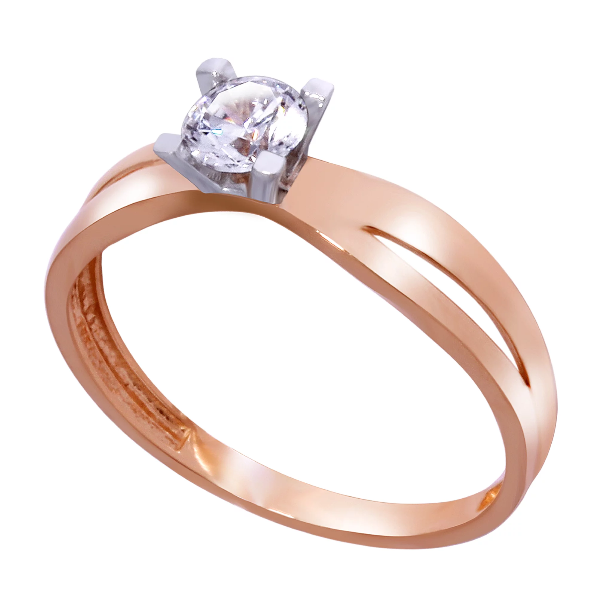 Кольцо для помолвки из красного золота с фианитом - 968011 – изображение 1