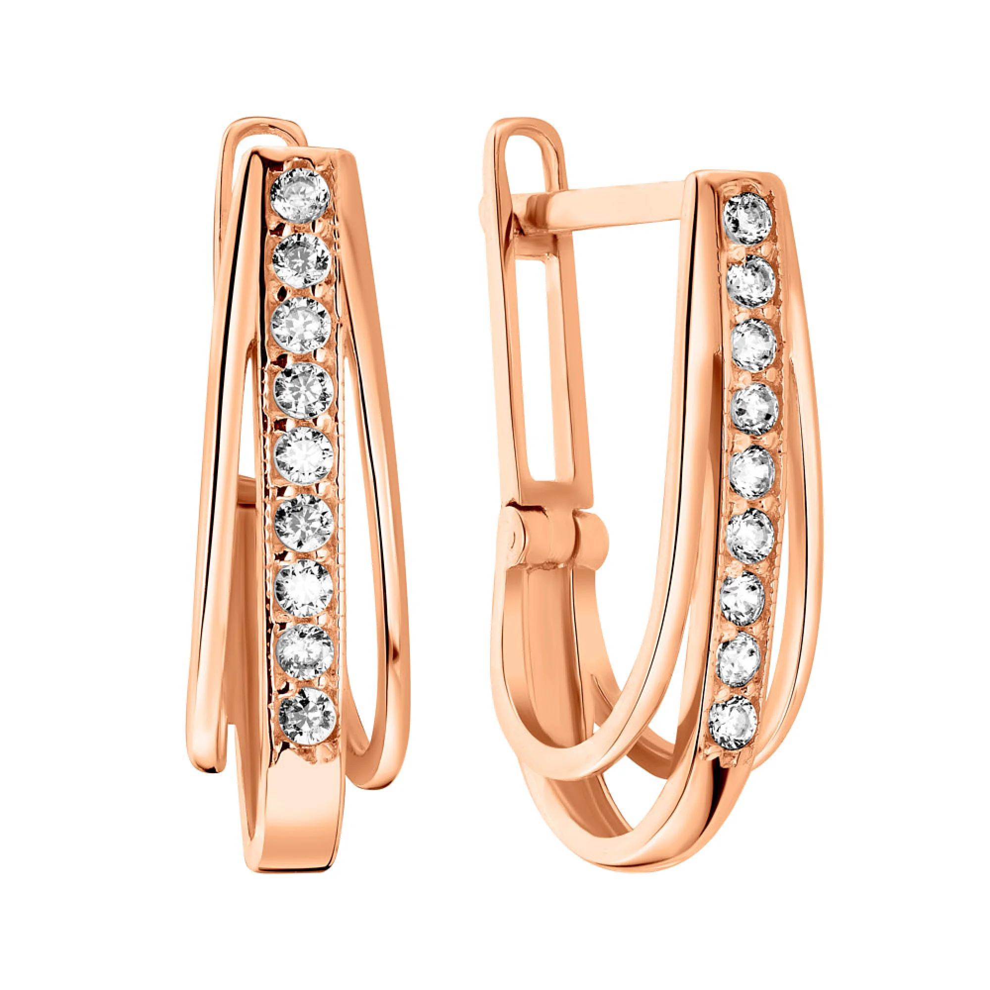 Сережки с дорожкой фианитов из красного золота - 1499317 - 1