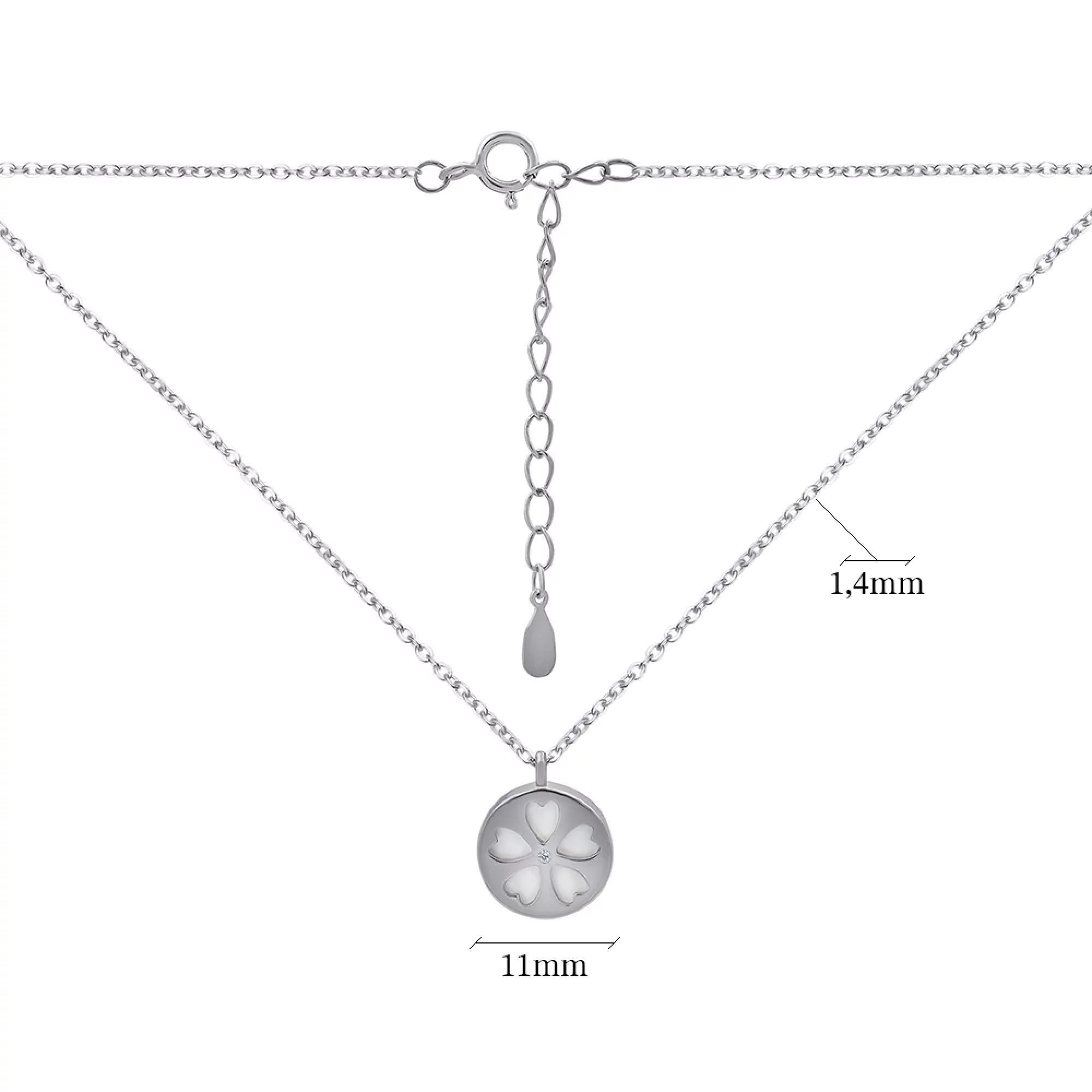 Ланцюжок зі срібла з підвіскою "Квіточка" з фіанітом і перламутром у якірному плетінні - 1265176 – зображення 2