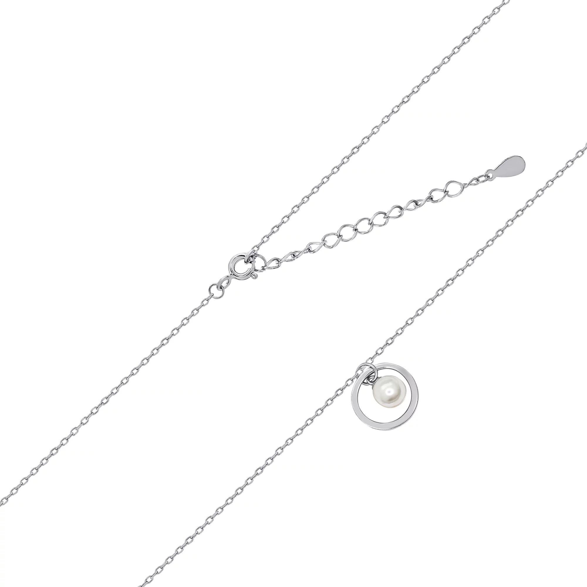 Цепочка с подвеской из серебра с жемчужиной якорное плетение - 1487095 – изображение 1