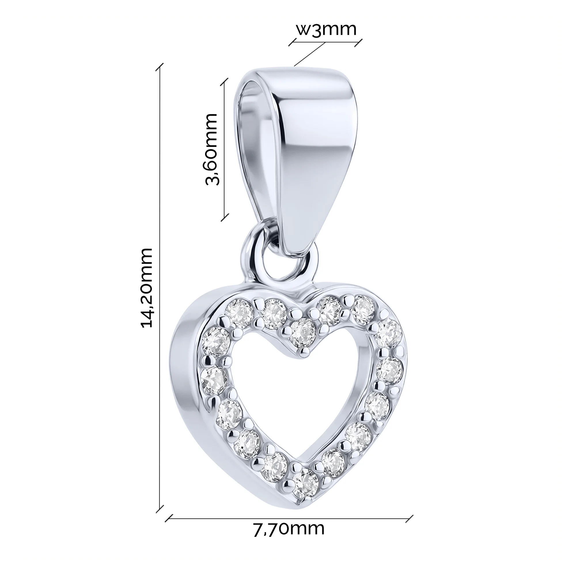 Подвес "Сердце" из серебра с фианитами  - 2247687 - 2