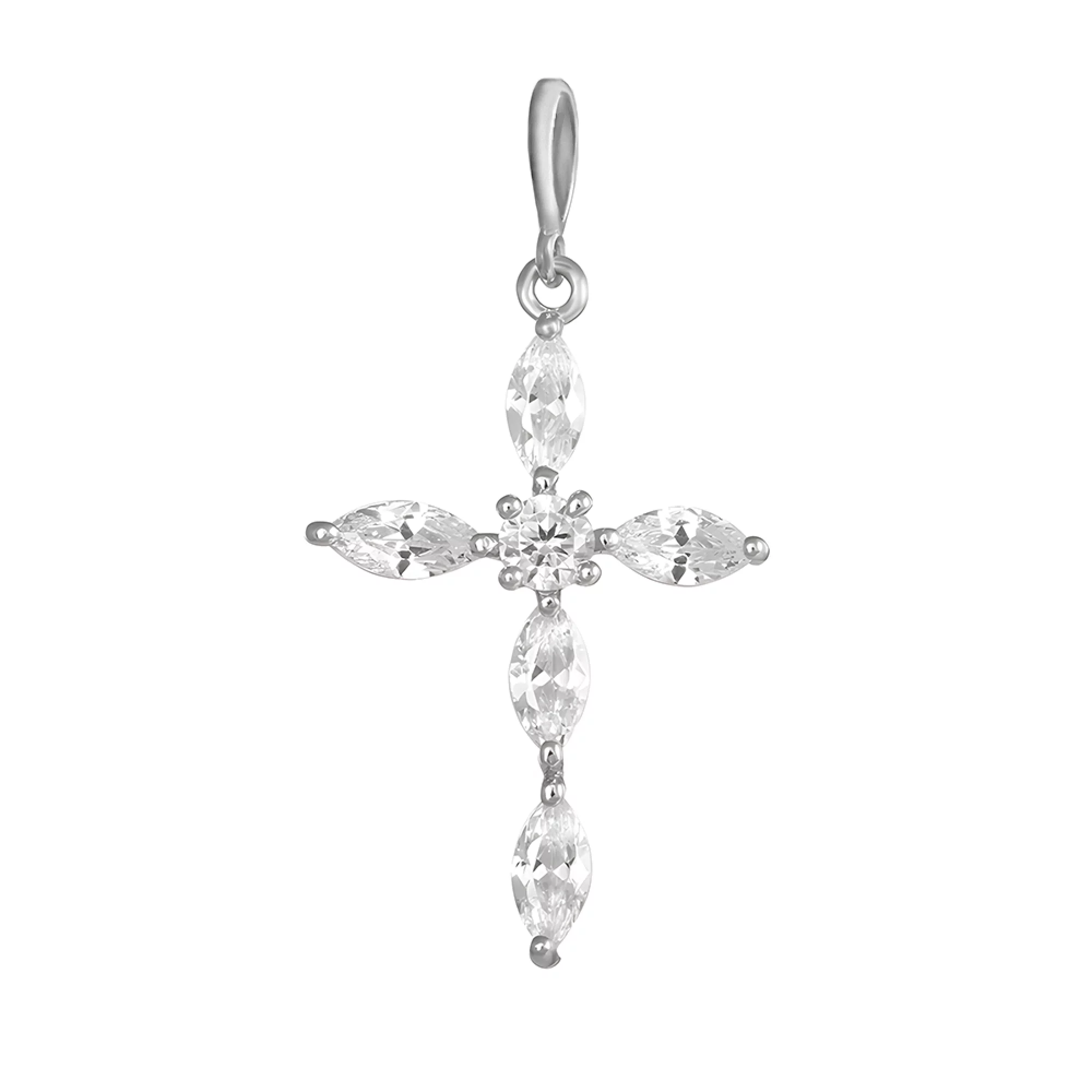 Срібний декоративний хрестик з фіанітами - 1538219 – зображення 1