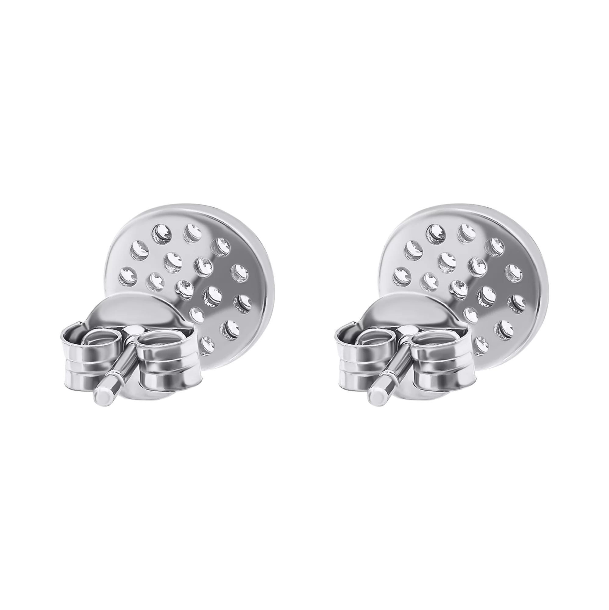 Серебряные сережки-гвоздики с фианитом круг - 1454149 – изображение 2