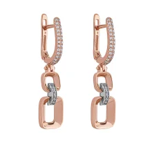 Серьги "Звенья" в комбинированном золоте с подвесами и фианитами - 1920573