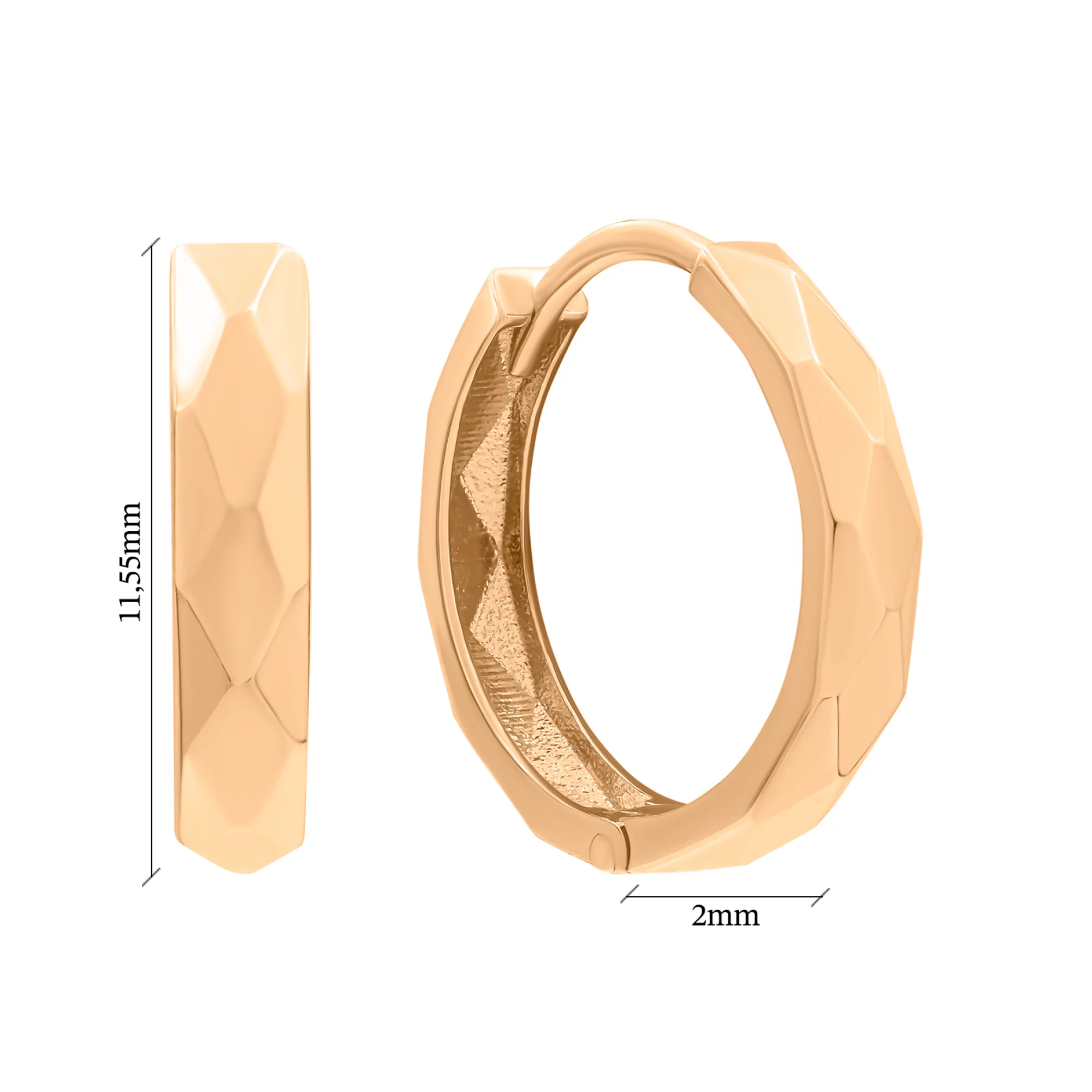 Золоті сережки-кільця з геометричними гранями - 1552296 – зображення 5