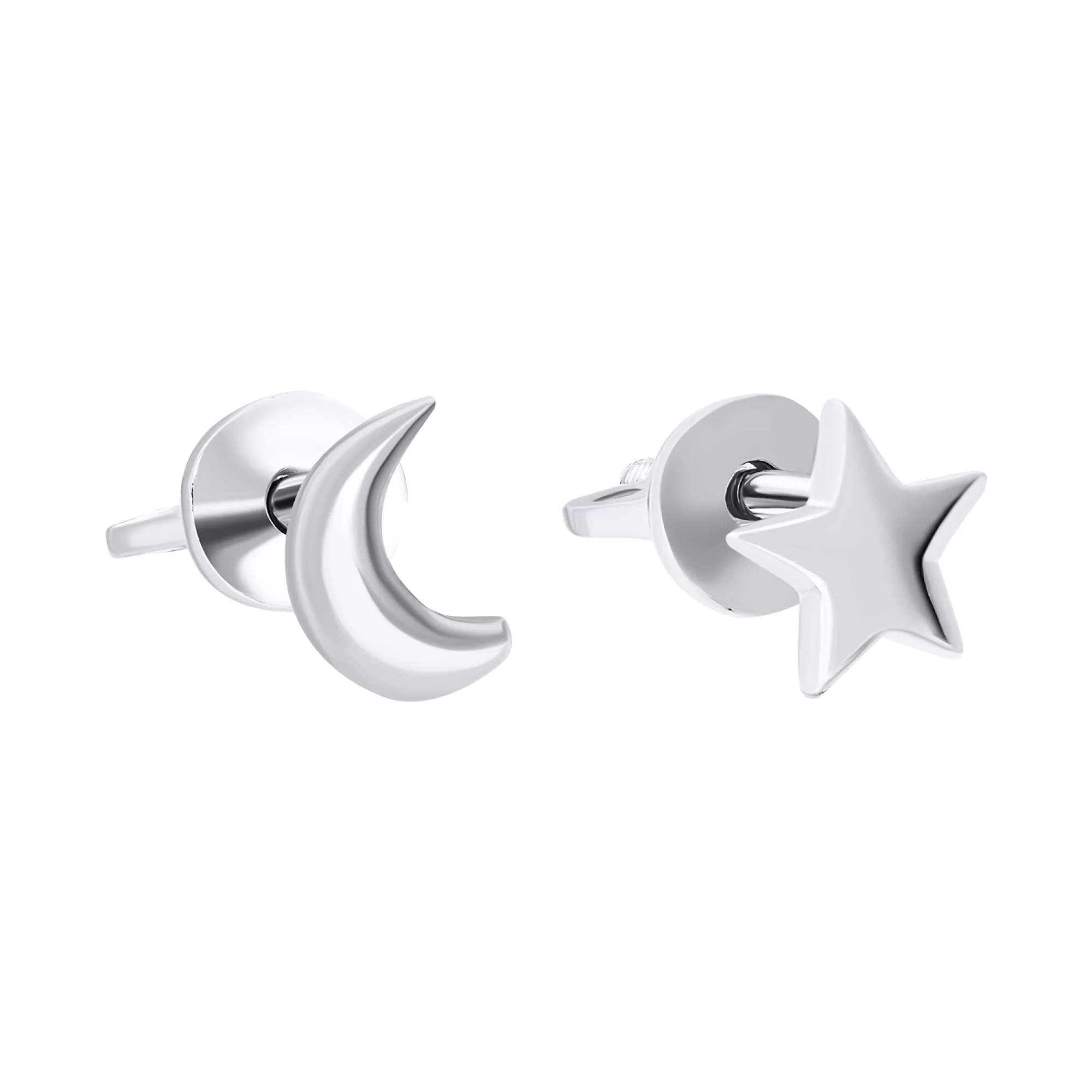 Срібні сережки-гвоздики "Місячне Сяйво" з родіюванням - 1548682 – зображення 1