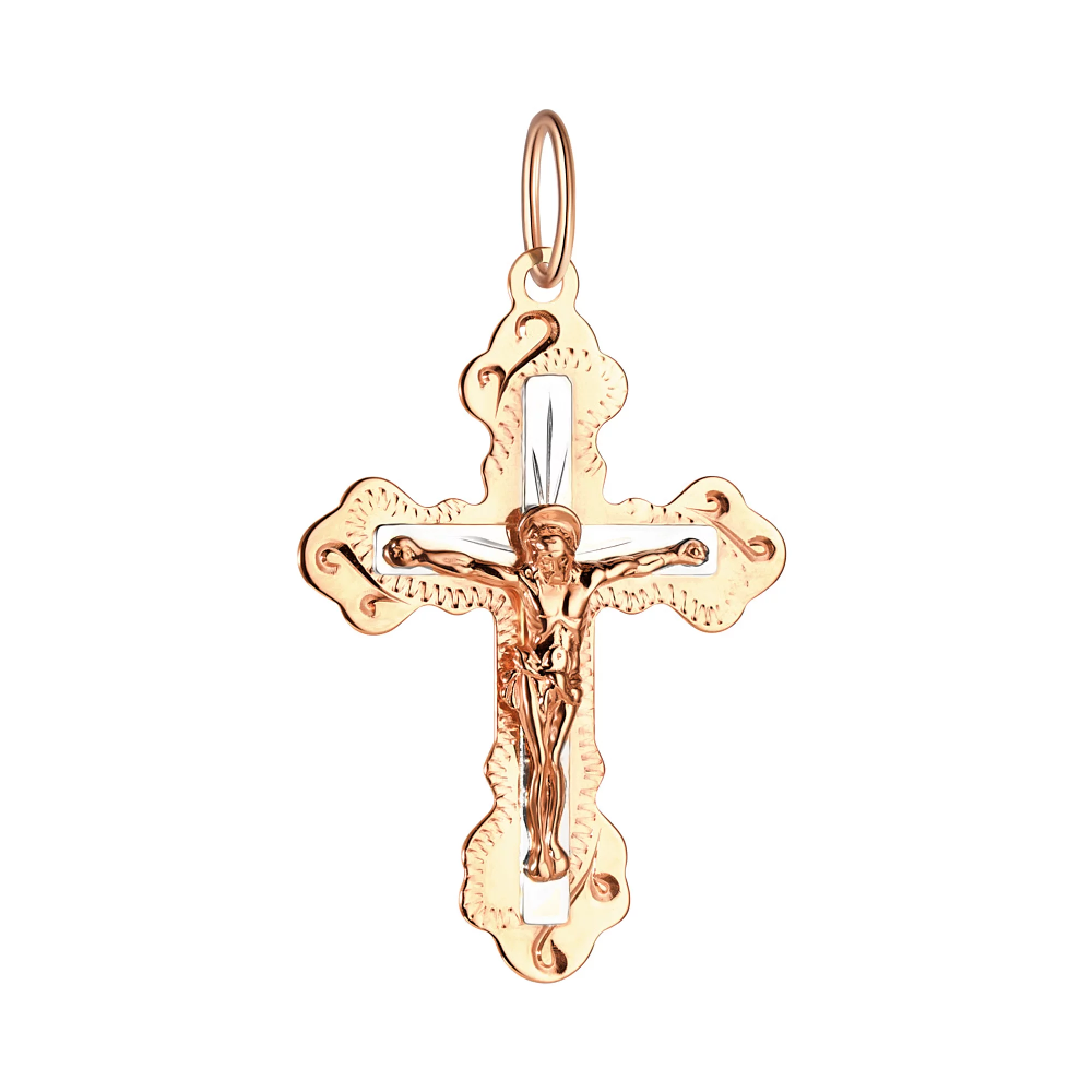 Хрестик з комбінованого золота - 964561 – зображення 1