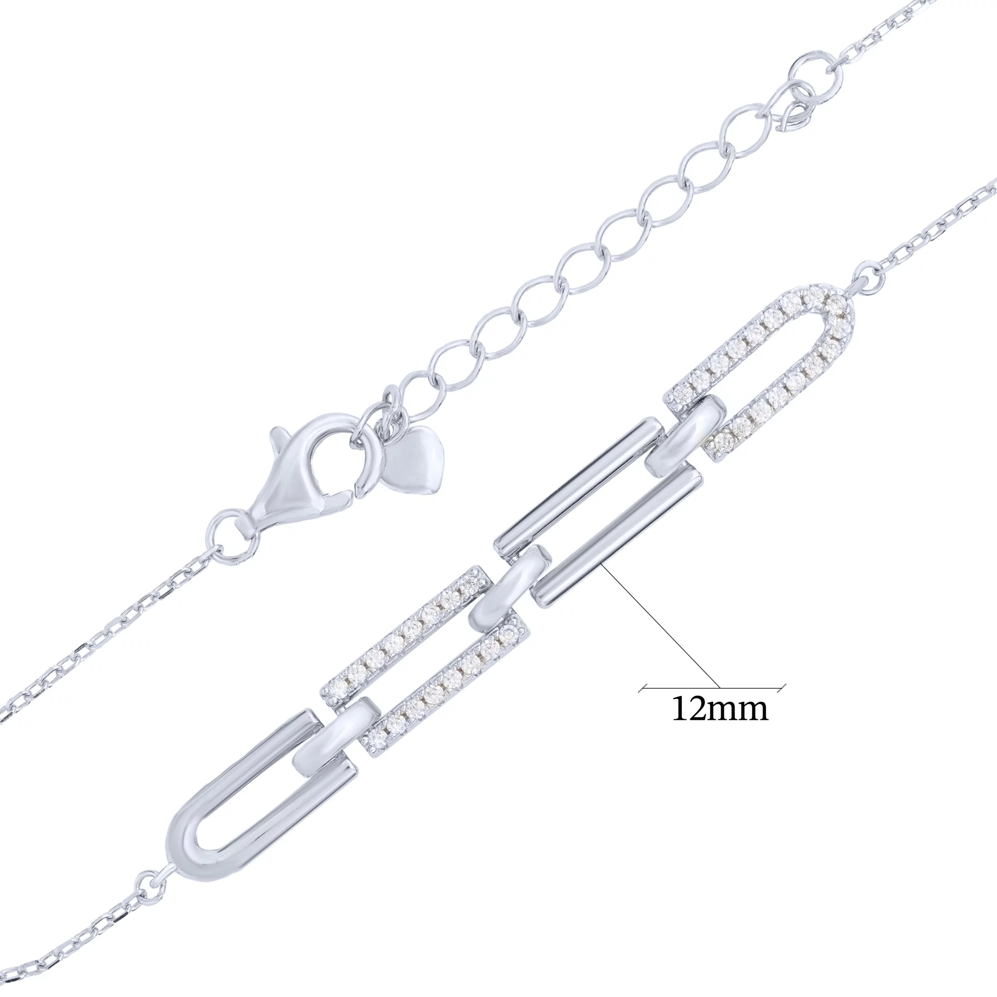 Браслет срібний з доріжкою фіанітів плетіння якір - 1693703 – зображення 3