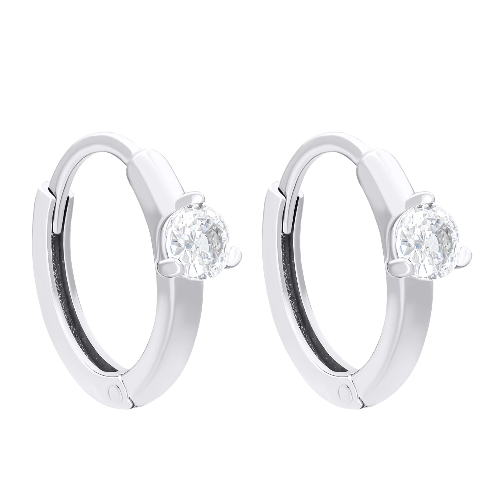Серебряные серьги-кольца с фианитом  - 1550054 - 1