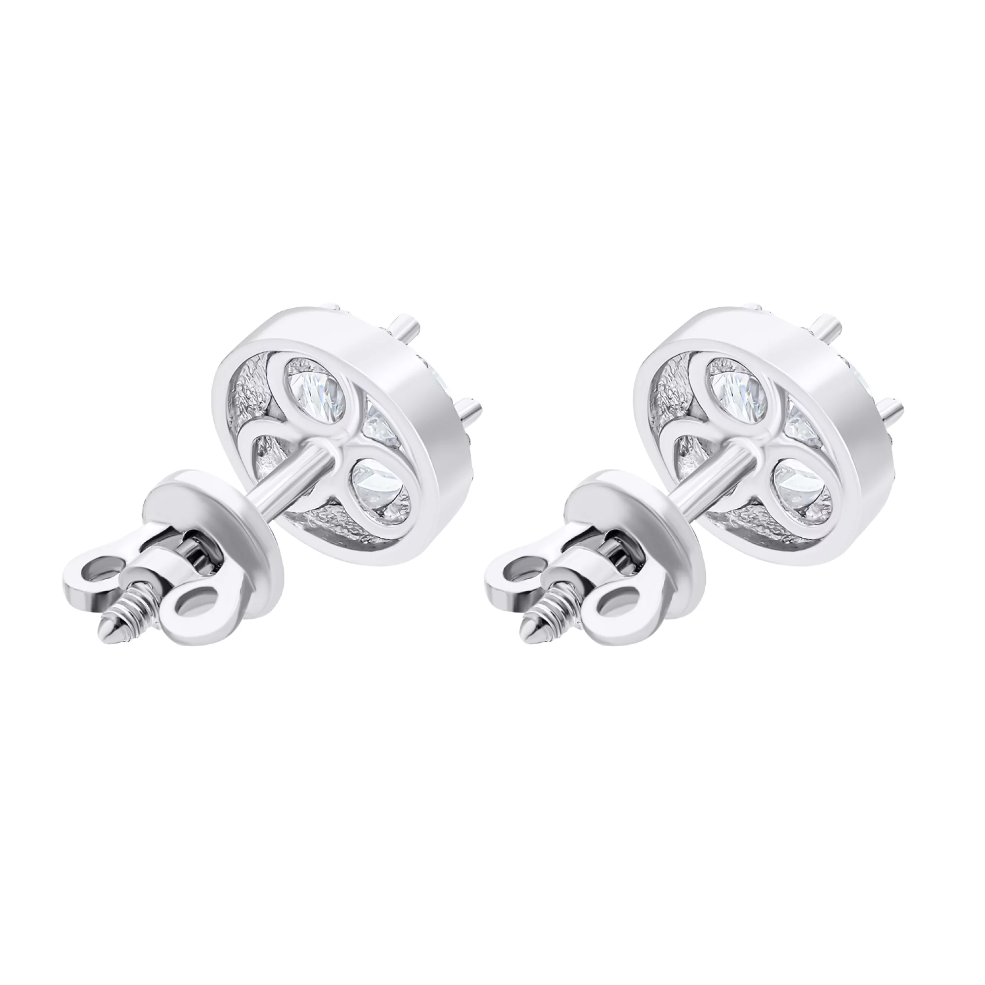 Срібні сережки-гвоздики з фіанітами  - 1548698 – зображення 2