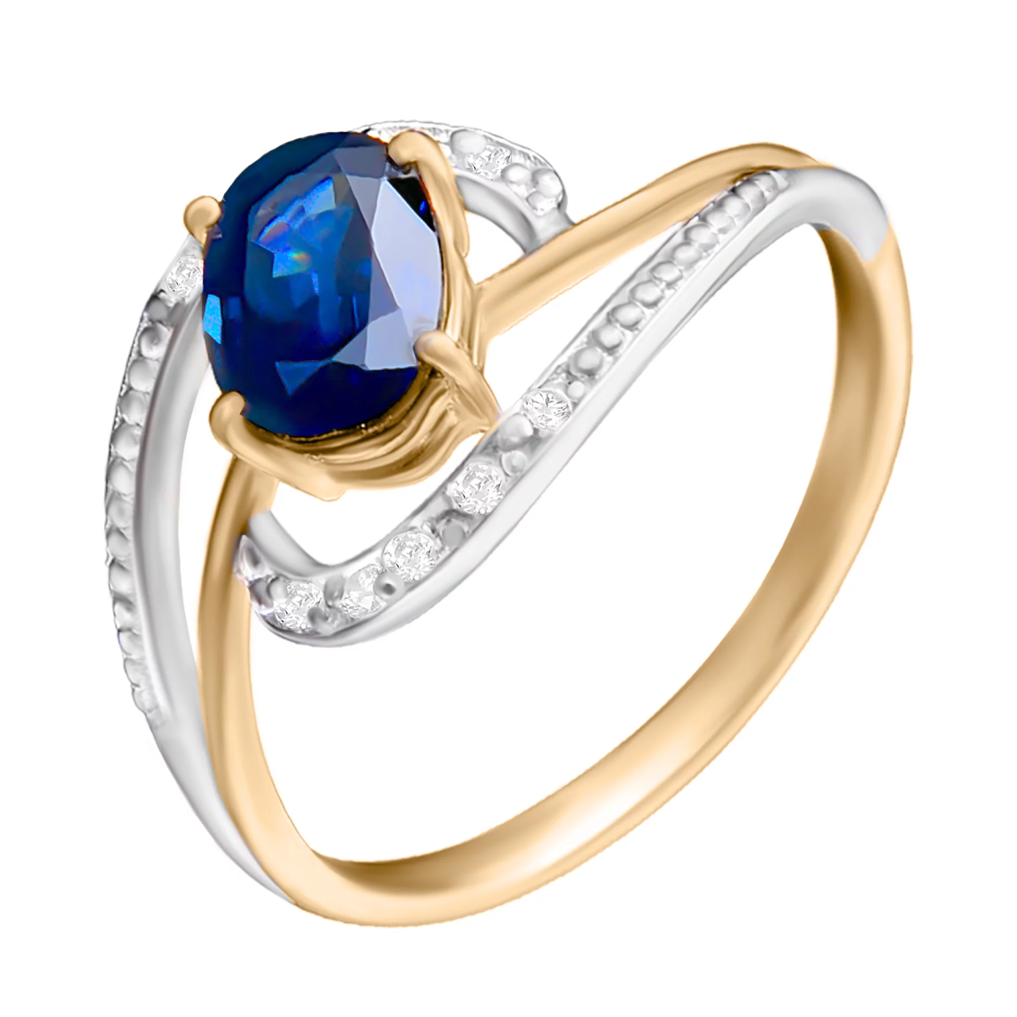 Золотое кольцо с сапфиром и бриллиантами - 474374 – изображение 1