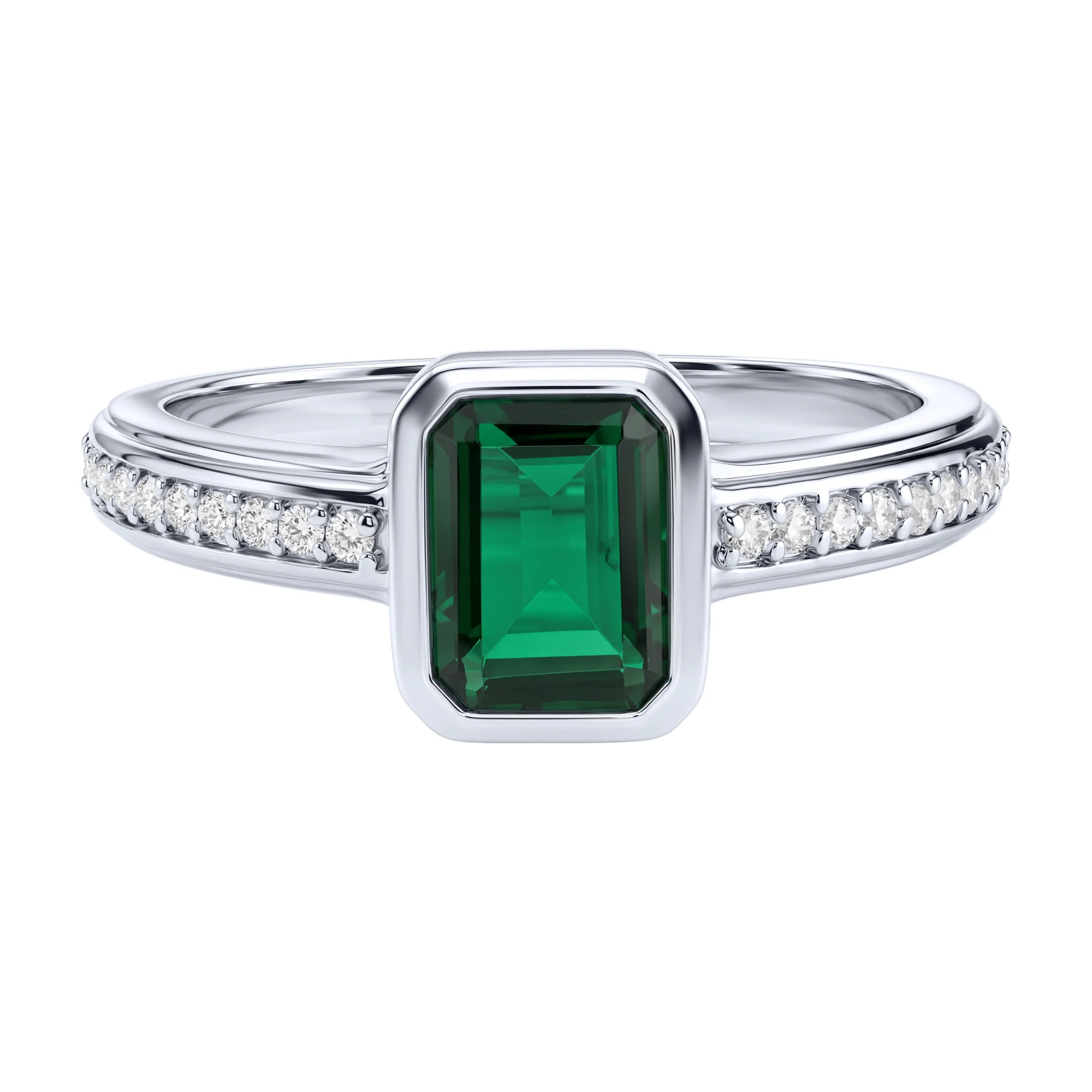 Серебряное кольцо с изумрудом и фианитами - 2287914 - 3