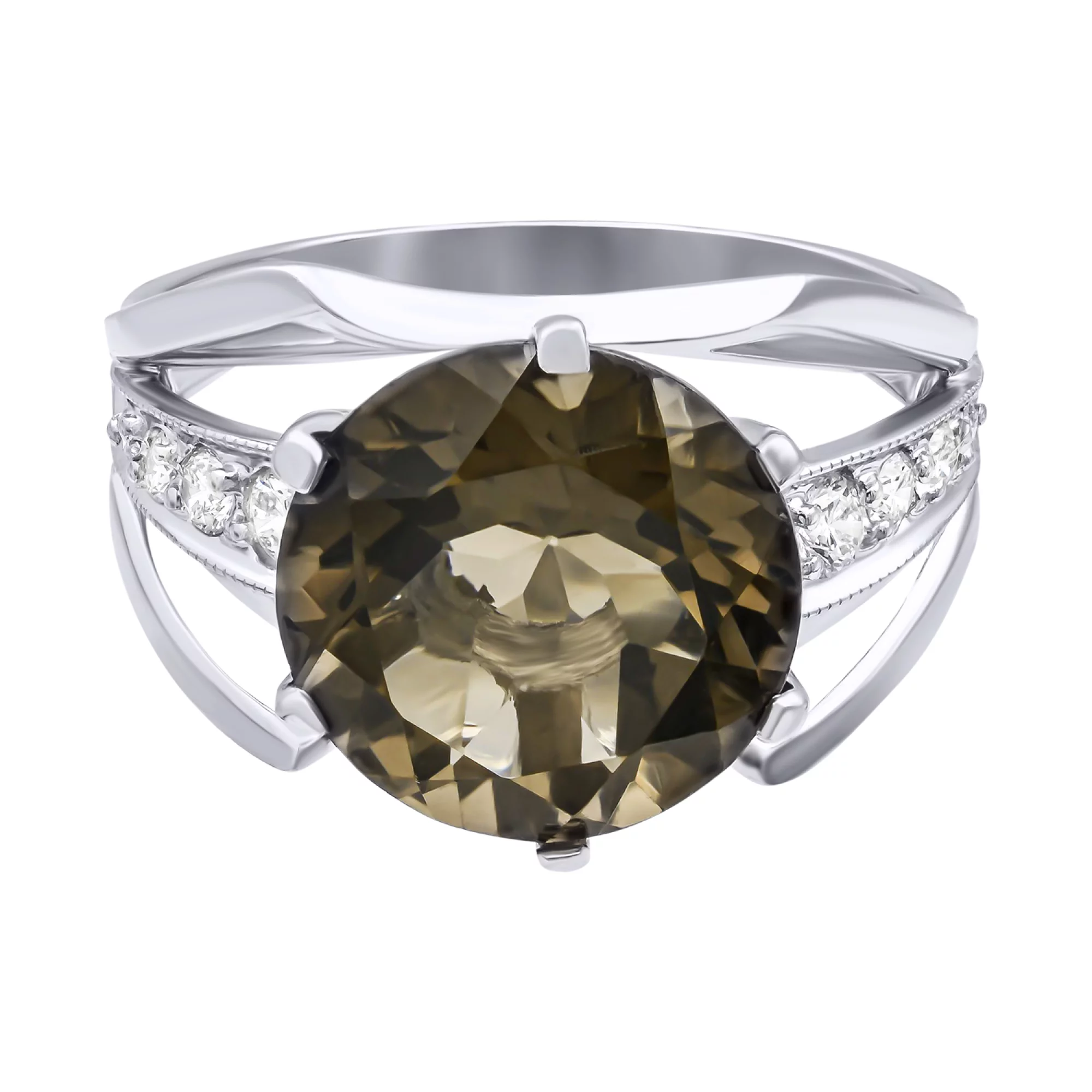 Кольцо из белого золота с бриллиантами и раухтопазом - 863892 – изображение 1