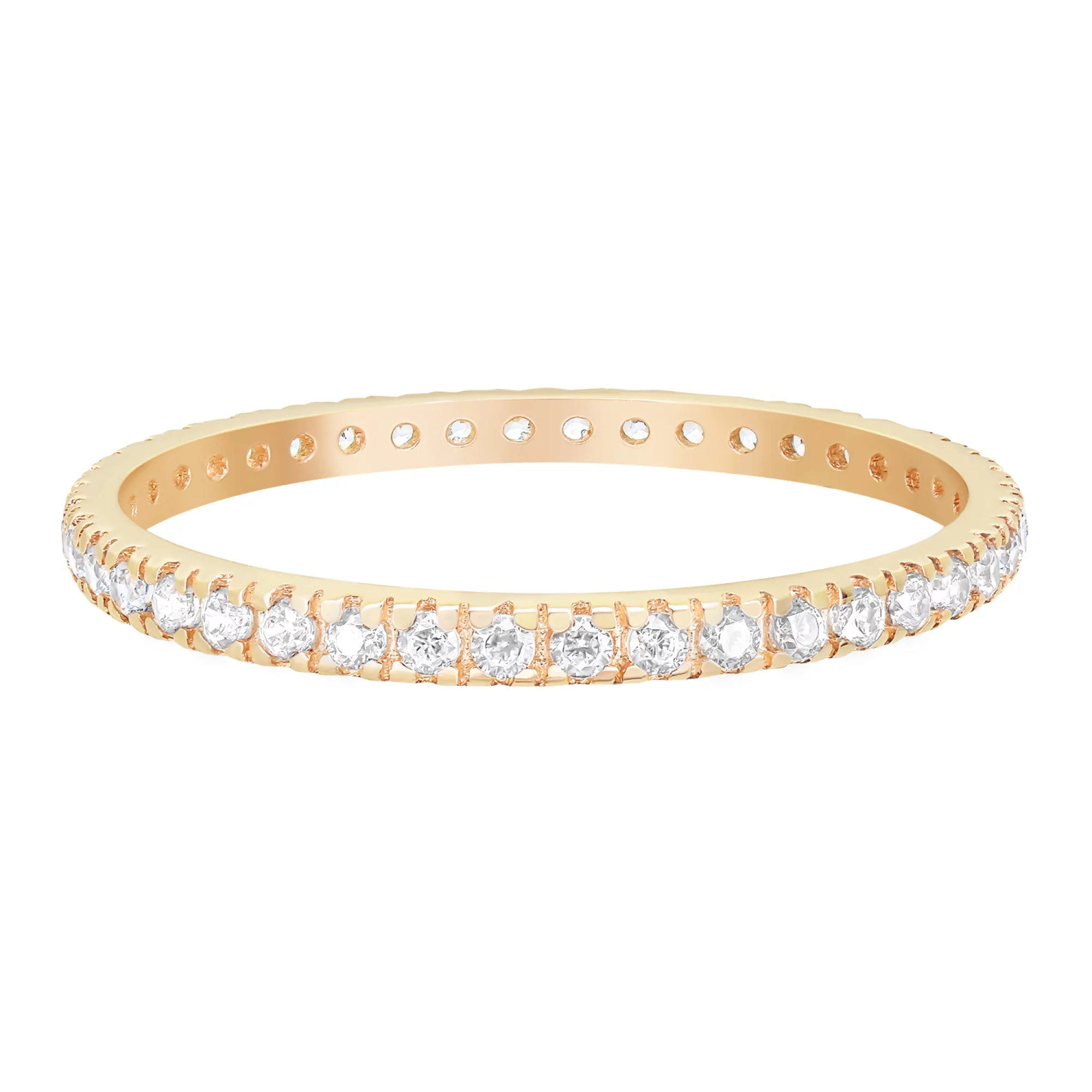 Тонкое кольцо из красного золота с дорожкой фианитов - 1557176 – изображение 2