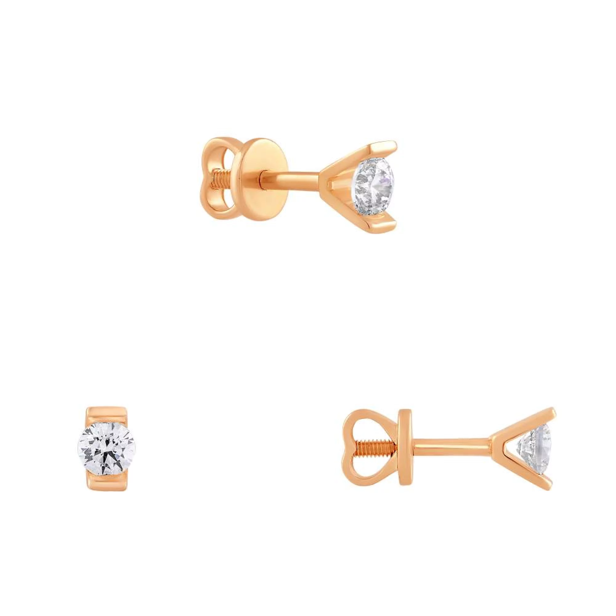 Золотые серьги-гвоздики с фианитом - 375188 – изображение 1