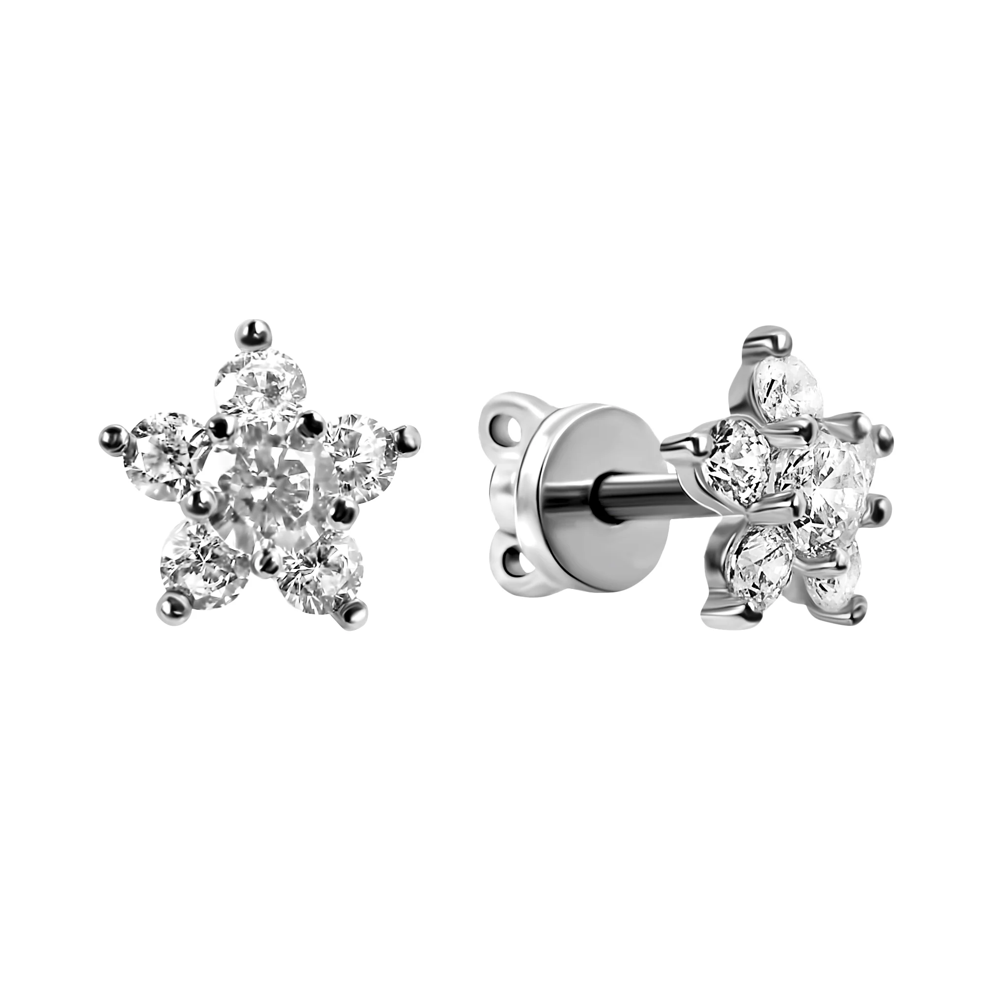 Срібні сережки-гвоздики "Квіточки" з фіанітами - 614414 – зображення 1