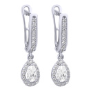 Сережки из белого золота с подвесом и фианитами - 855426