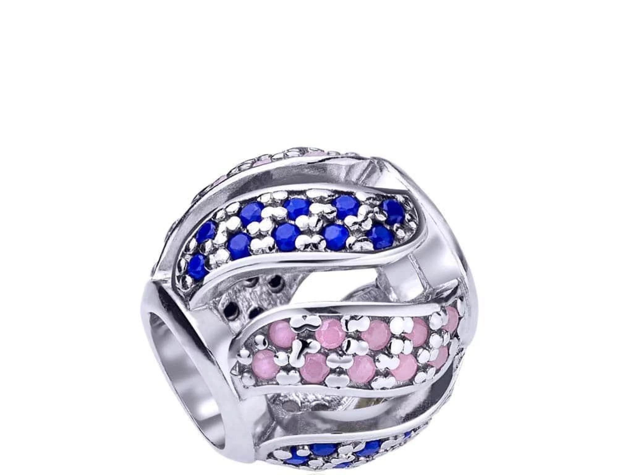 Серебряный шарм с сине-розовыми циркониями - 458219 – изображение 1