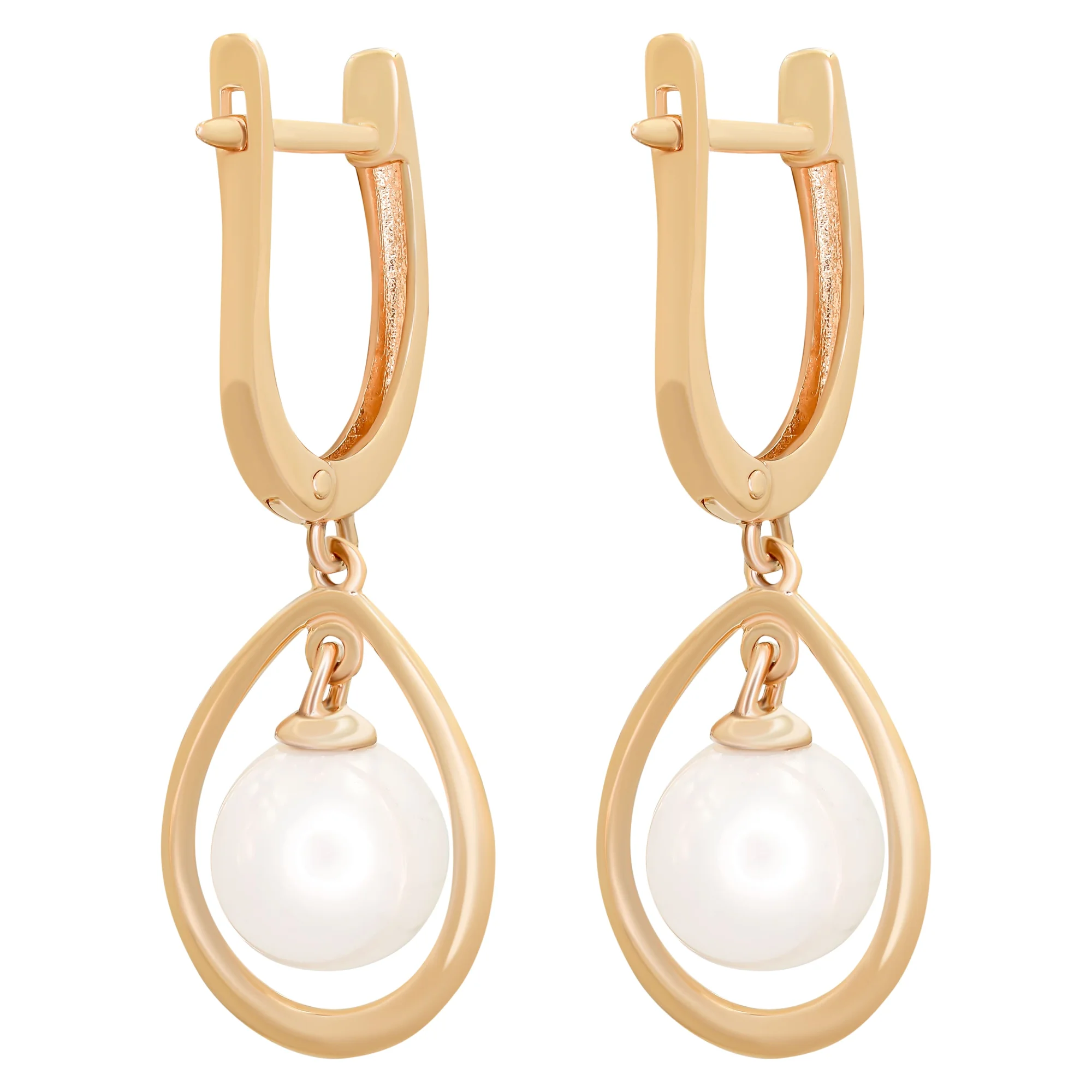 Сережки из красного золота с подвесами и жемчугом - 890784 - 3