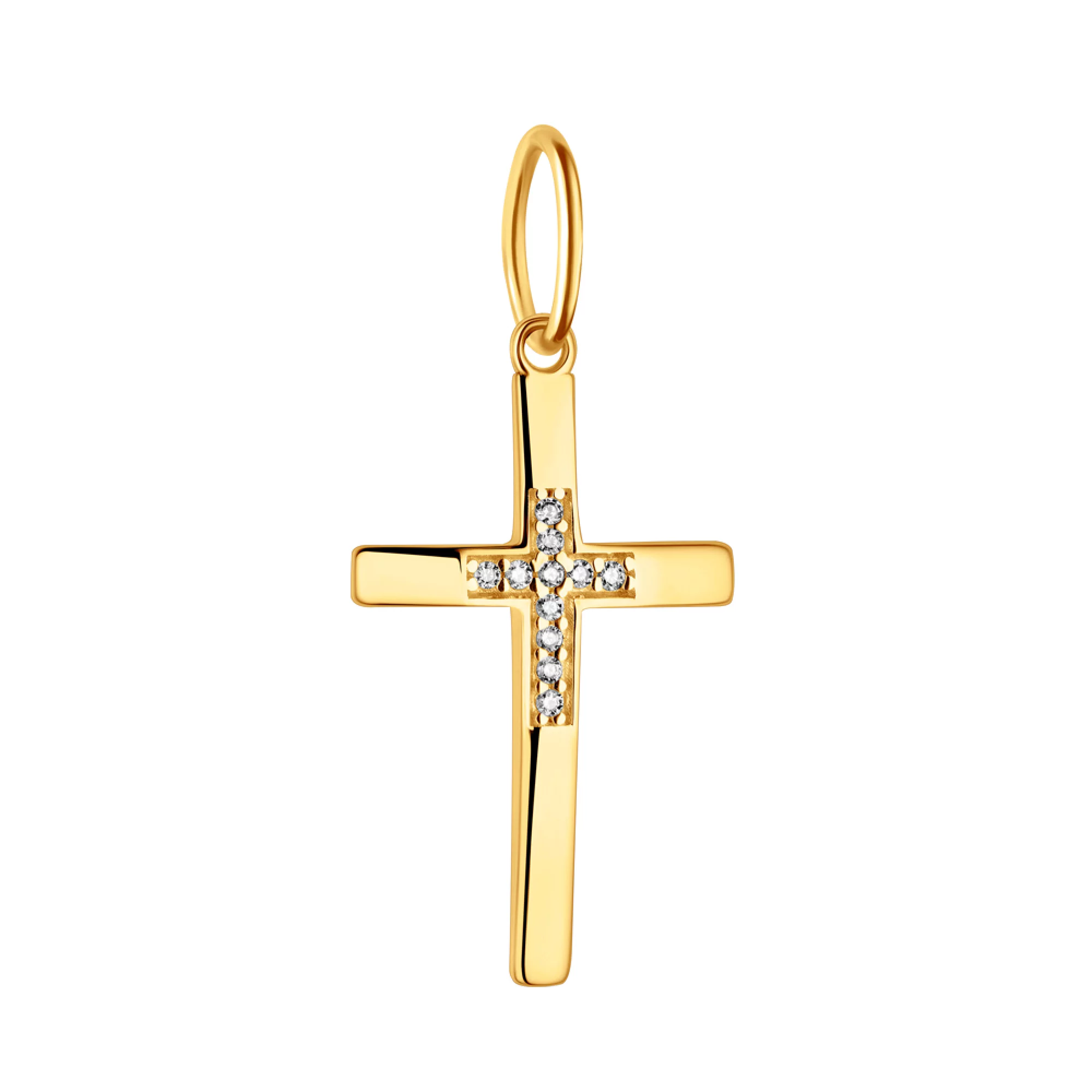 Крестик из лимонного золота с фианитом - 1095112 – изображение 1