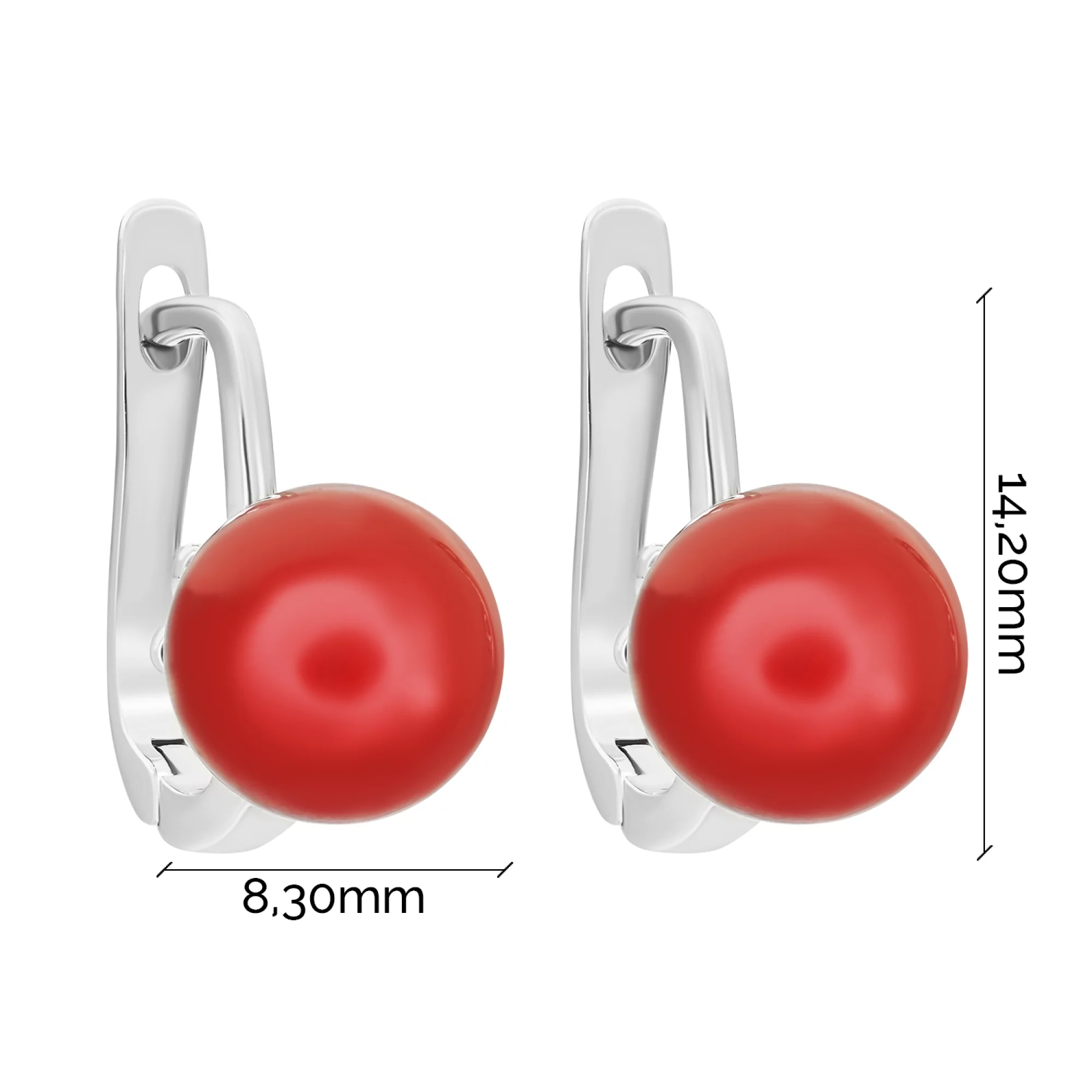 Срібні сережки з коралом - 1665775 – зображення 3