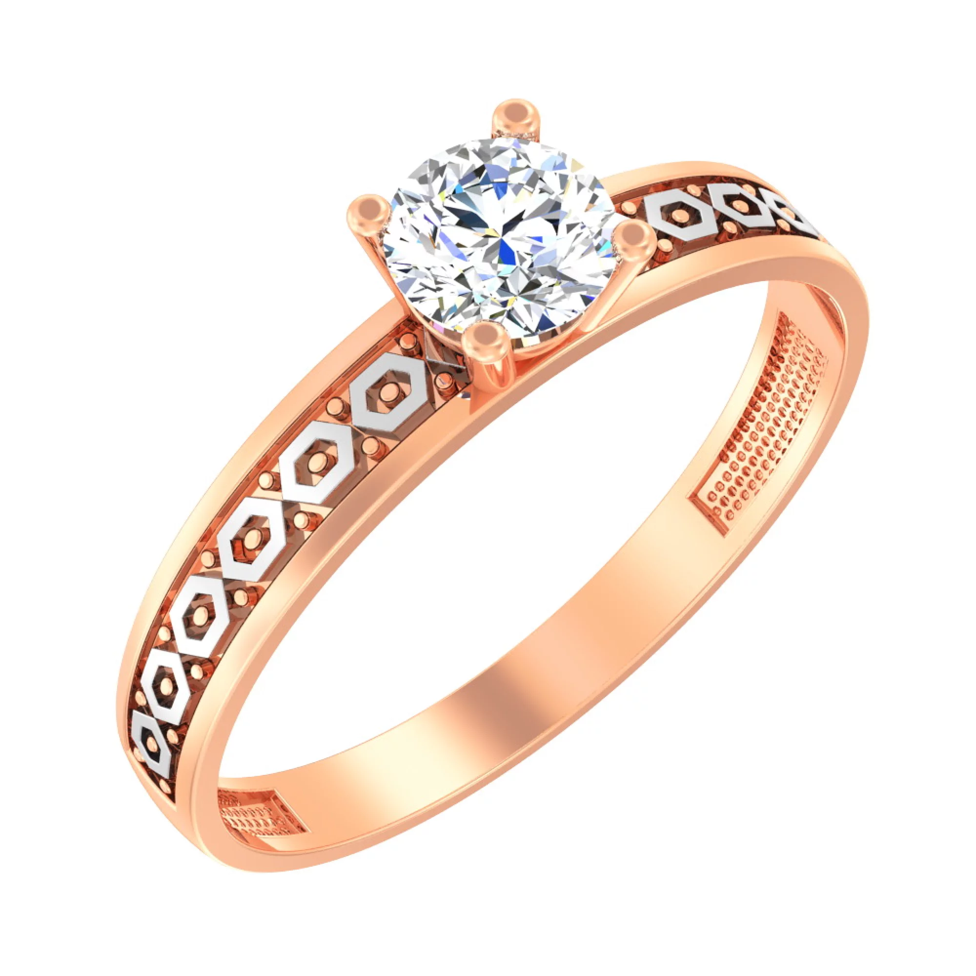 Кольцо для помолвки из красного золота с фианитом - 961223 – изображение 1