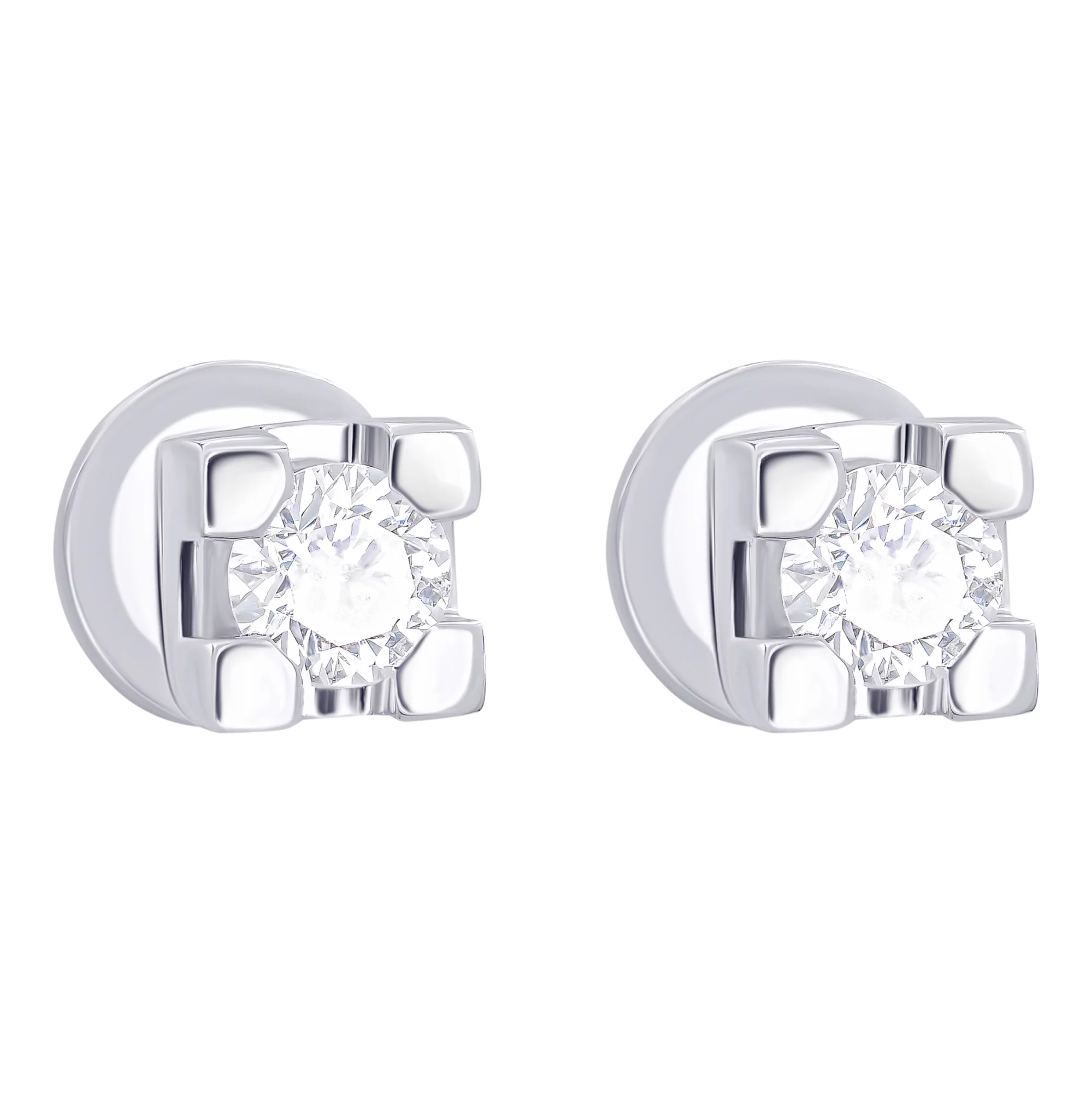 Сережки-гвоздики з білого золота з діамантами - 896192 – зображення 1