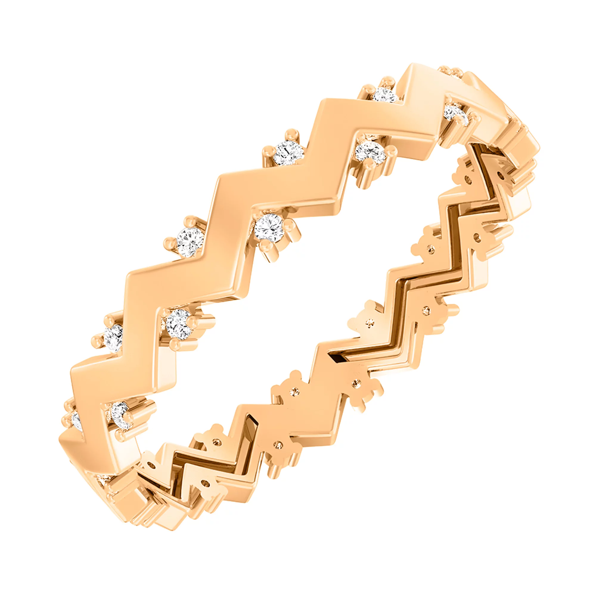 Кольцо "Зигзаг" из красного золота с фианитом - 1348439 – изображение 1