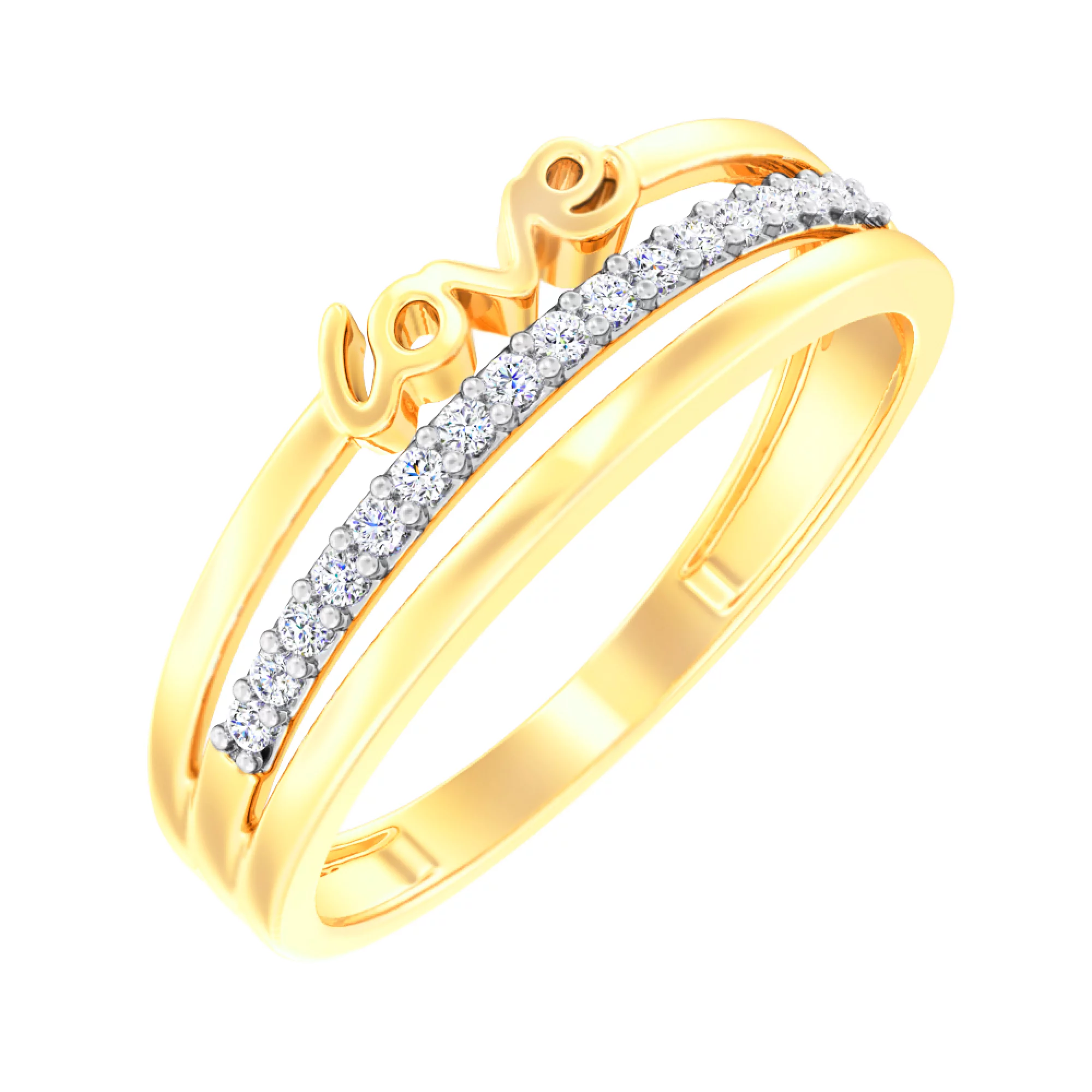 Кольцо из желтого золота love с фианитами - 1513780 – изображение 1