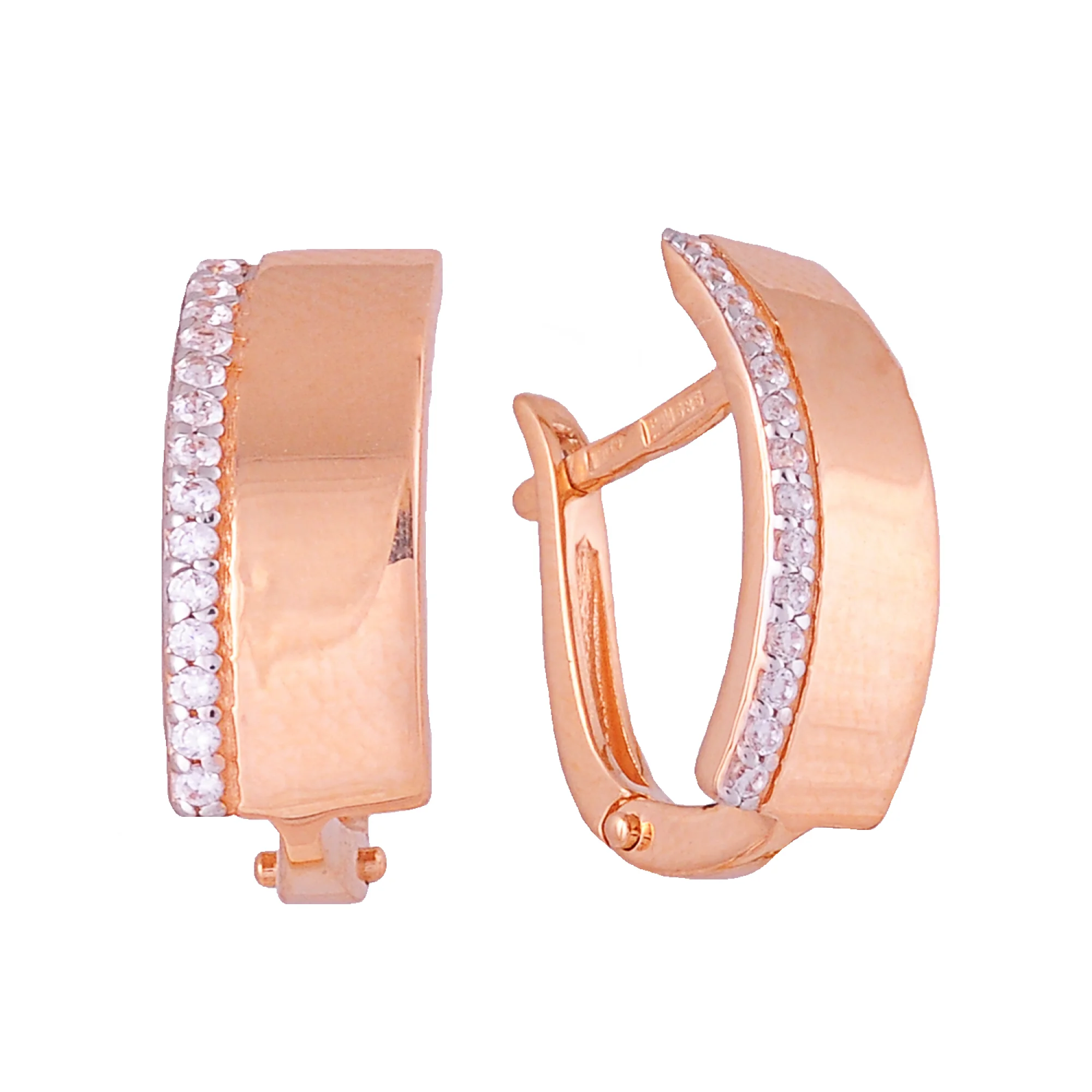Серьги широкие с фианитами в красном золоте - 771947 - 1
