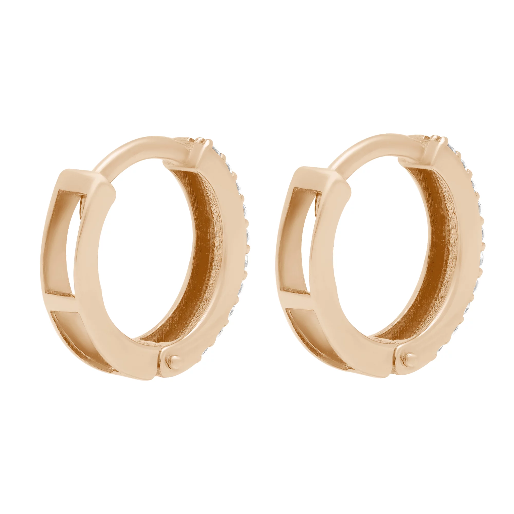 Сережки-кольца с фианитами из красного золота - 1658247 – изображение 5