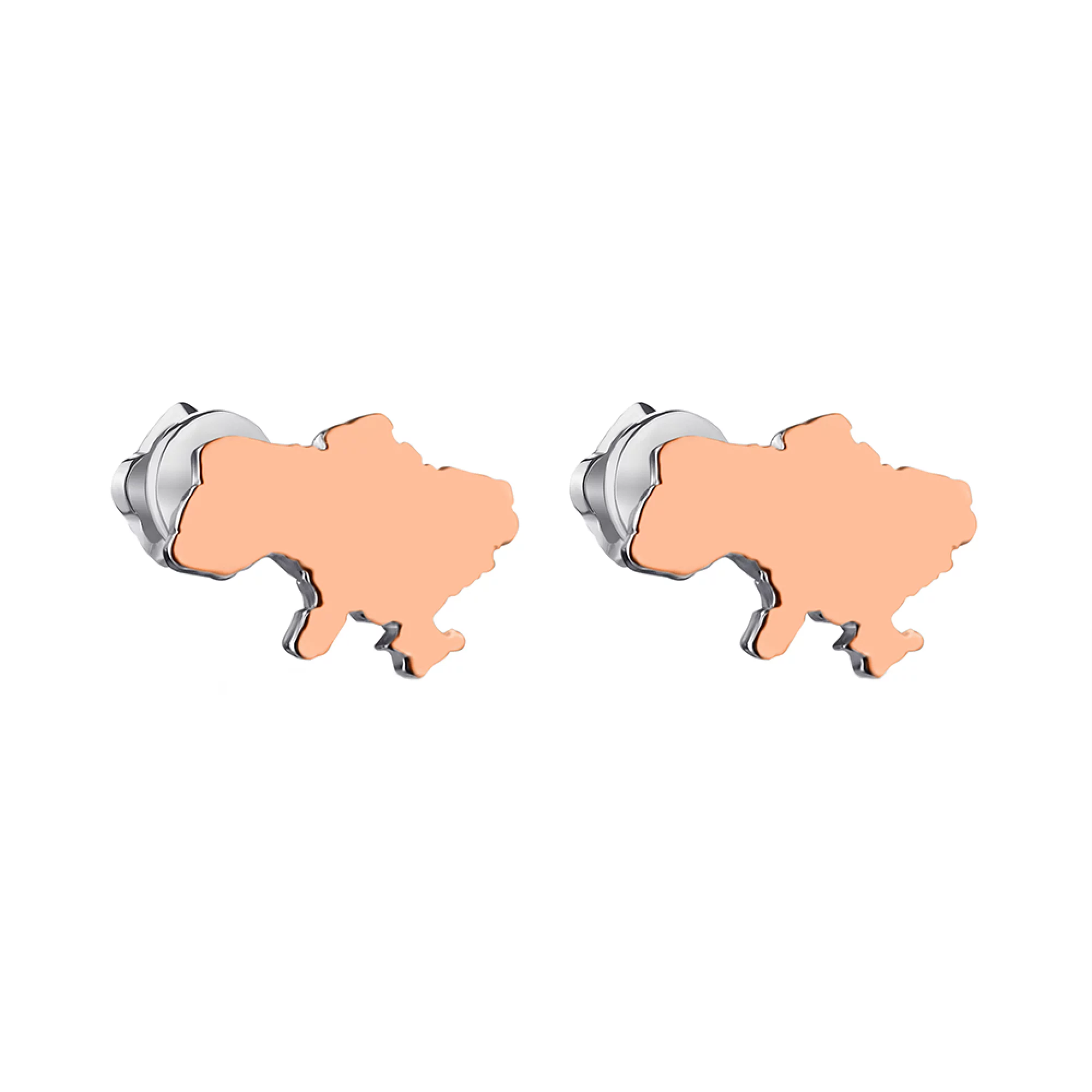 Серьги-гвоздики из серебра с позолотой "Украина" - 1514633 – изображение 1