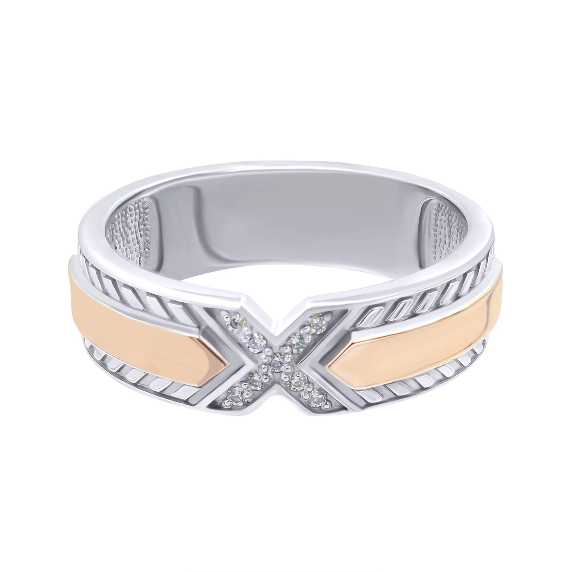 Серебряное кольцо с позолотой и фианитом - 474176 – изображение 2