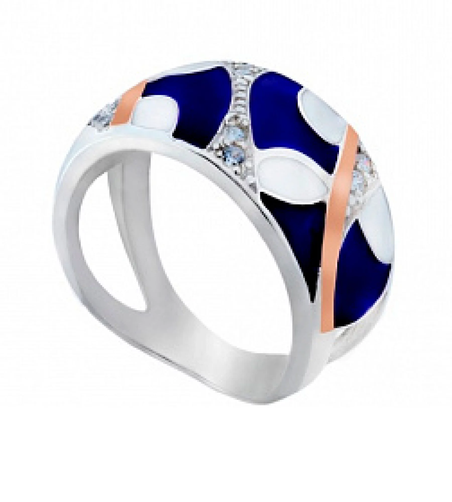 Серебряное кольцо с позолотой эмалью и фианитом - 962793 – изображение 1